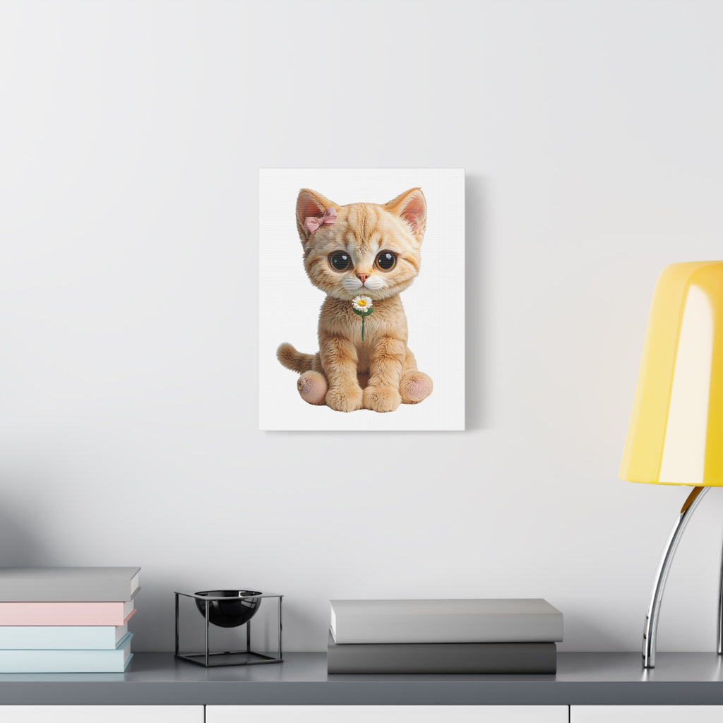 Cute Big-Eyed Kitten with Daisy Canvas