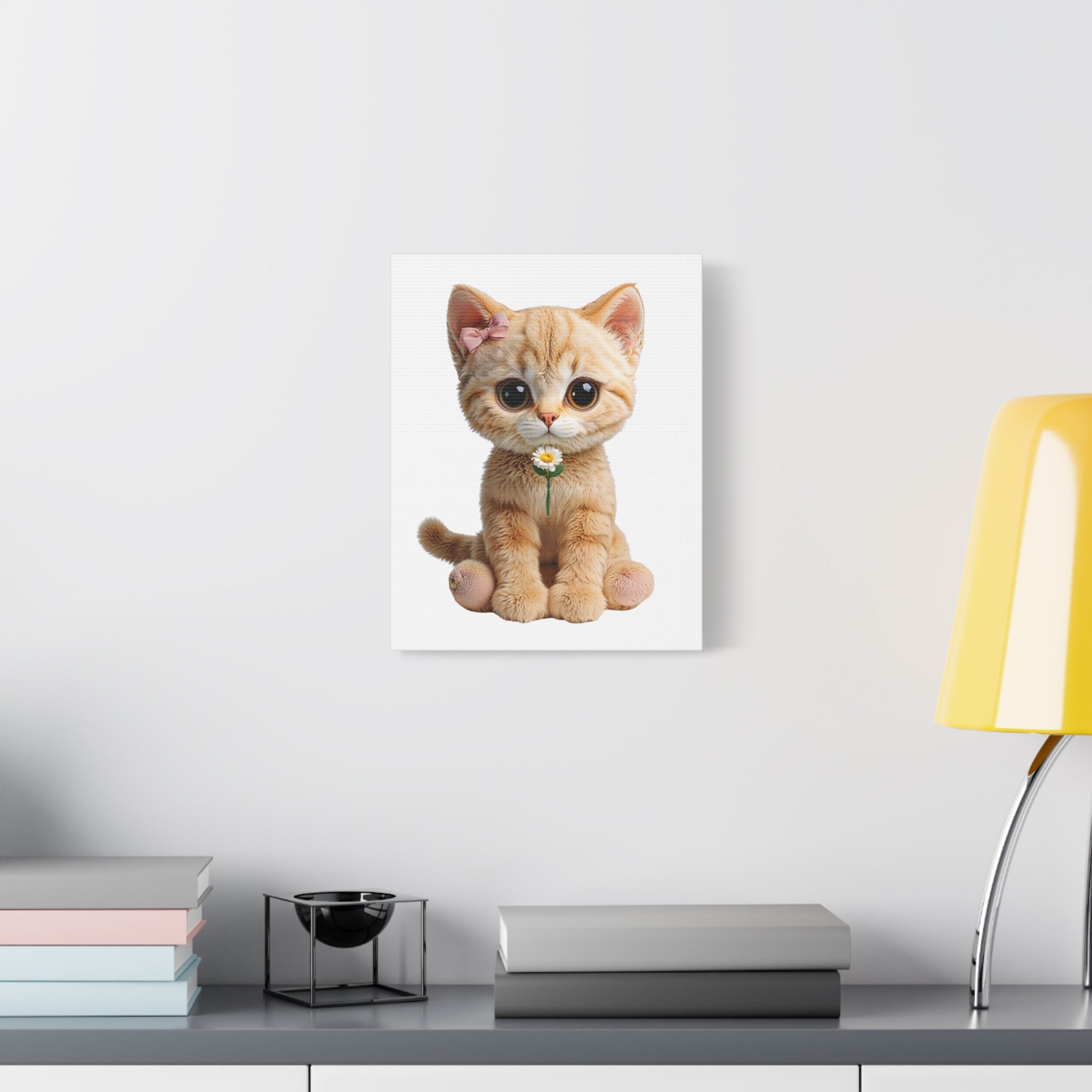 Cute Big-Eyed Kitten with Daisy Canvas