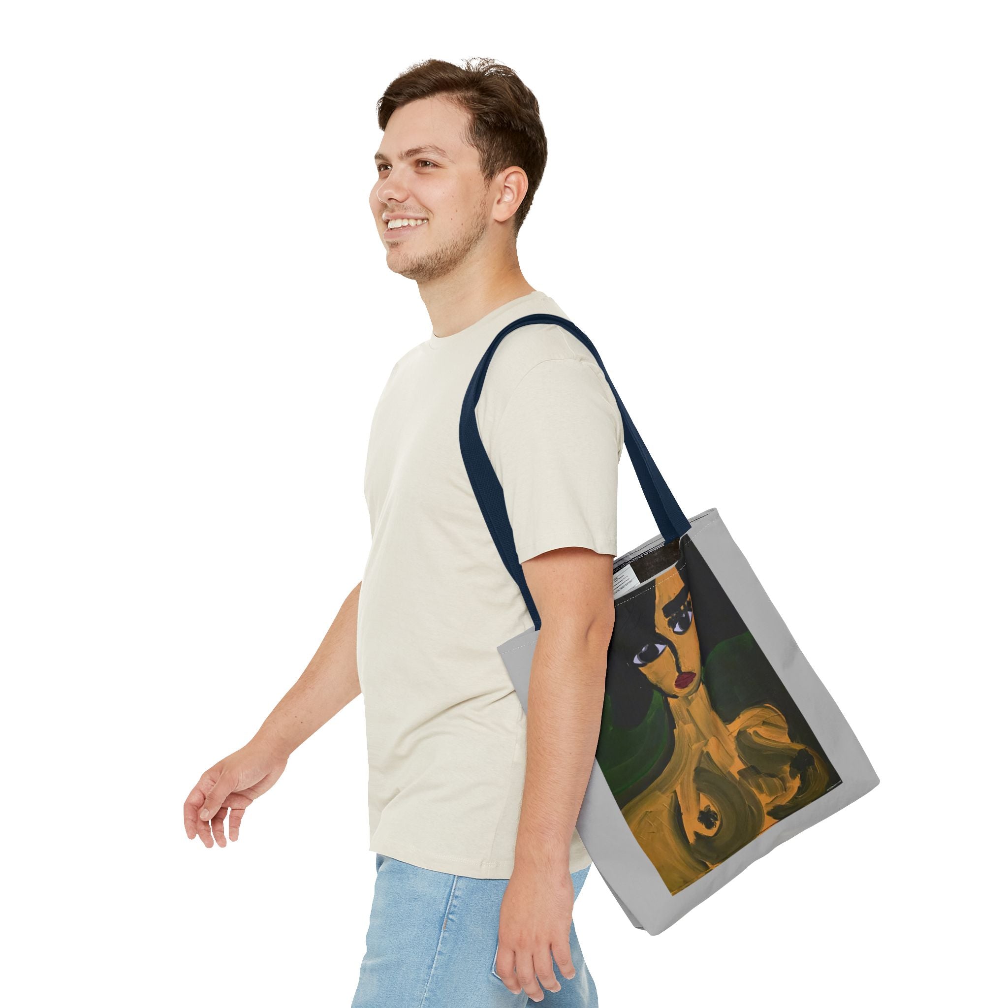 Sac fourre-tout portrait abstrait de femme | Motif expressionniste peint à la main