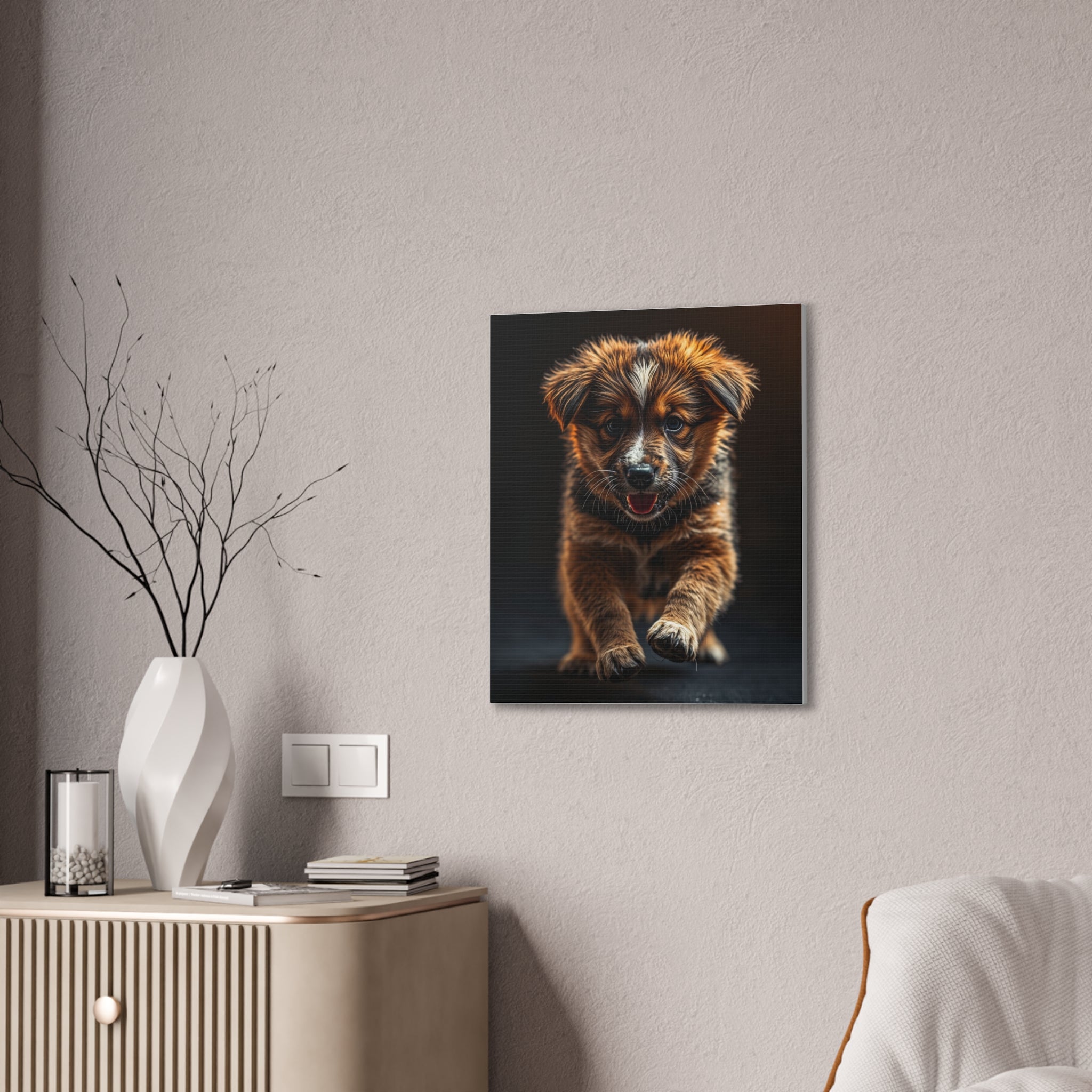Running Puppy Canvas | Stretched Wall Art, Dog Portrait, gift for dog lovers