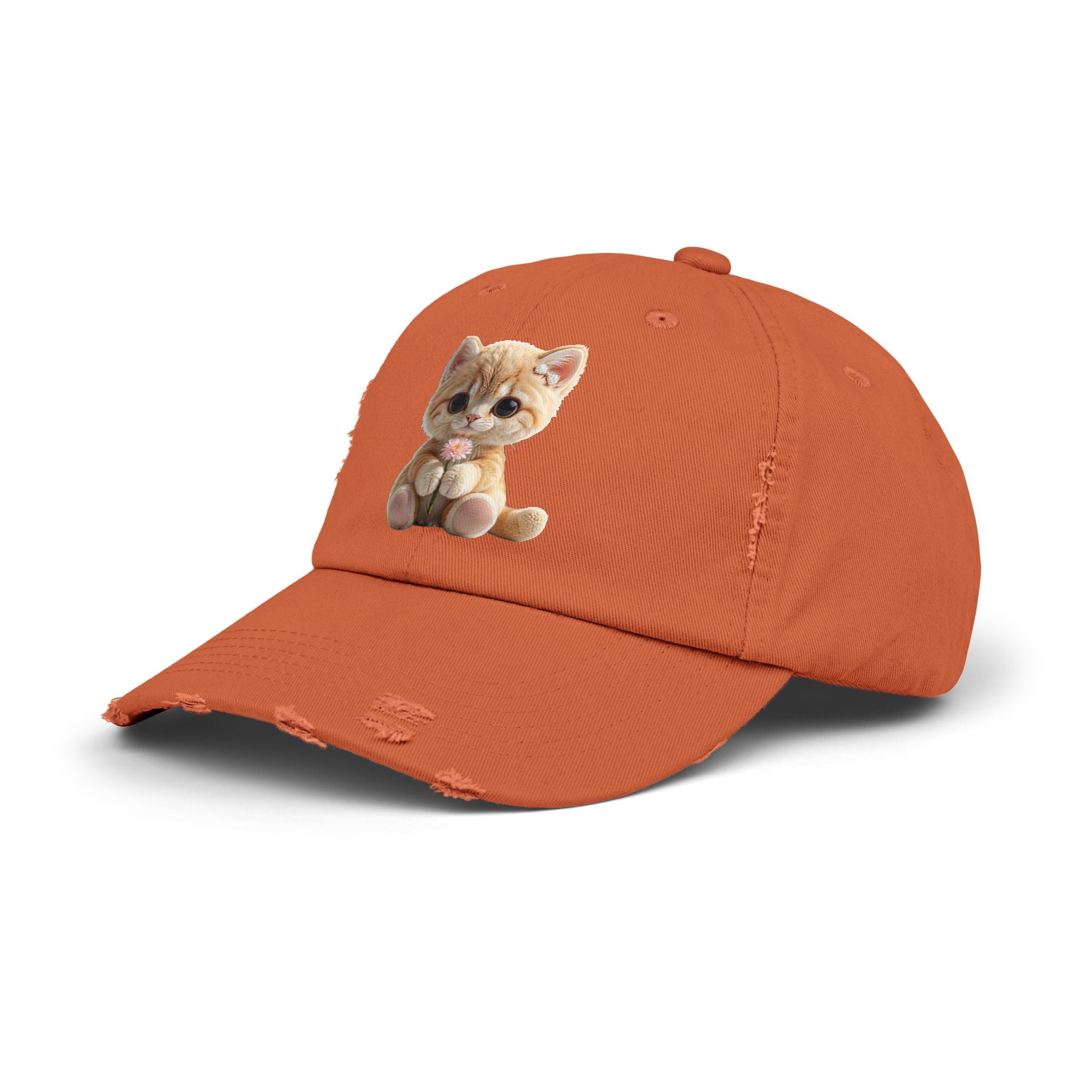 Cute Cap | Distressed Baseball Hat with kitty cat