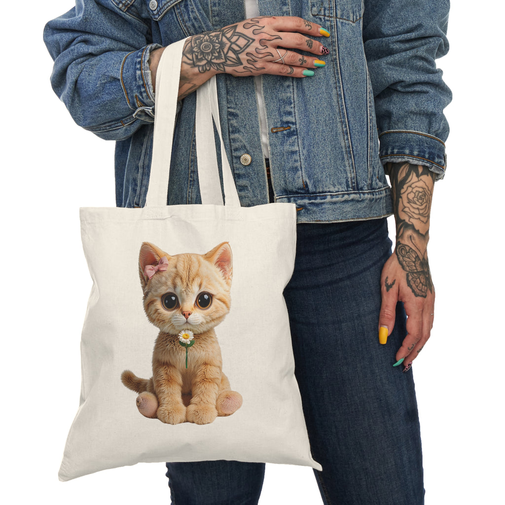 Cute Orange Kitten with Daisy Necklace Tote Bag | Cat Illustration Tote