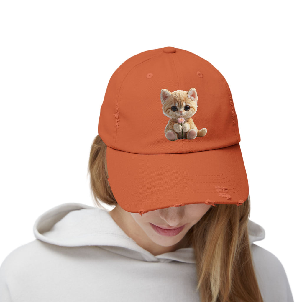 Cute Cap | Distressed Baseball Hat with kitty cat