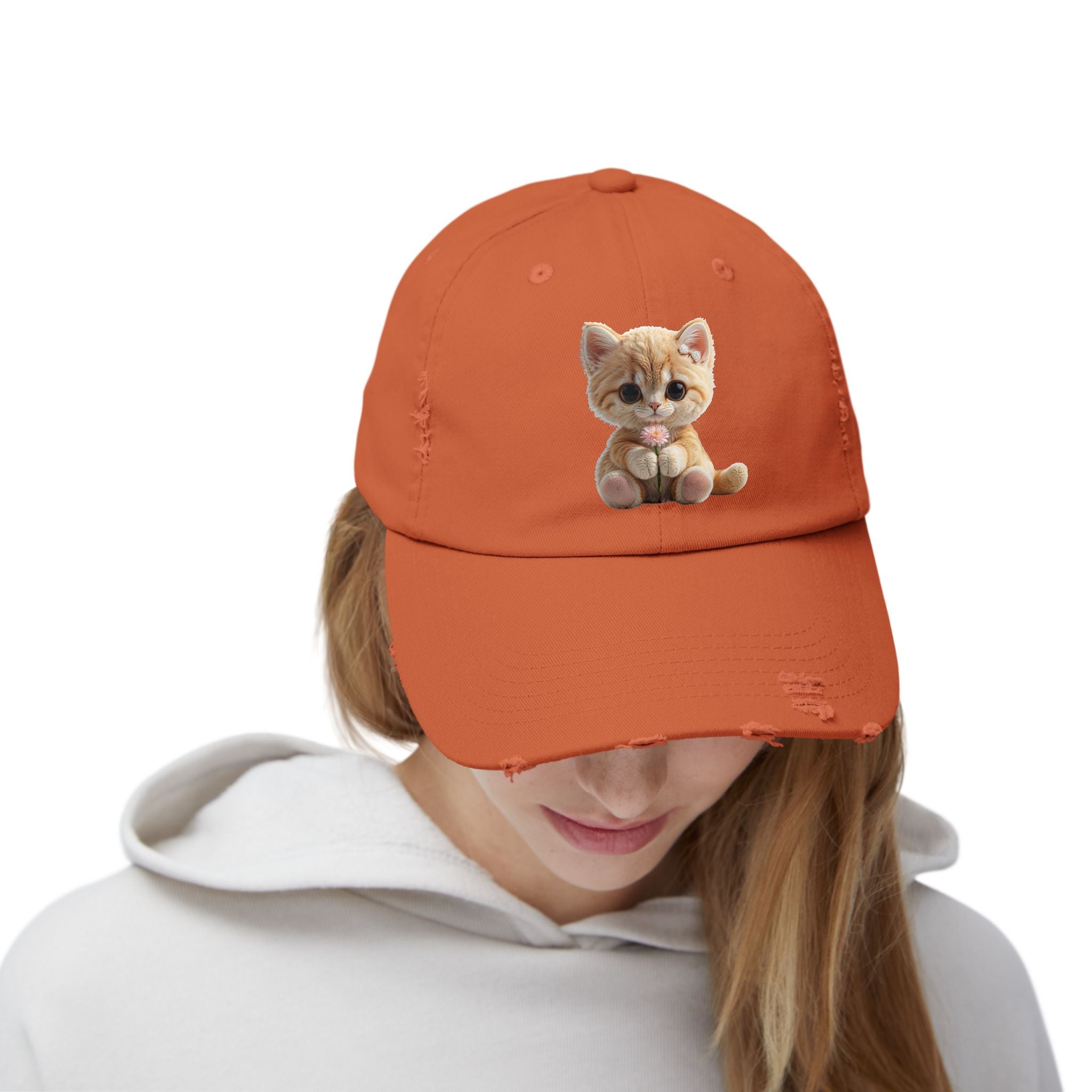 Cute Cap | Distressed Baseball Hat with kitty cat
