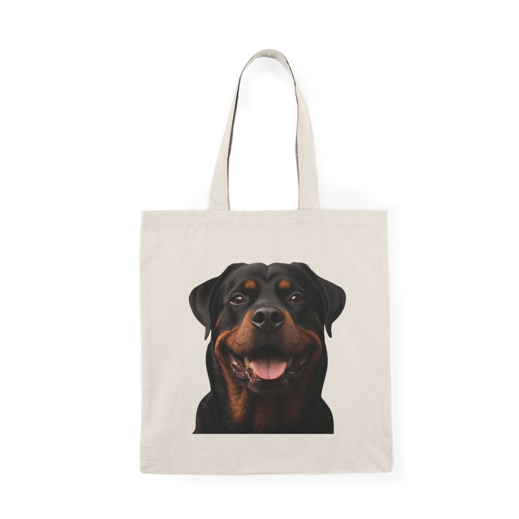 Sac fourre-tout avec portrait de Rottweiler souriant | Toile naturelle imprimée chien