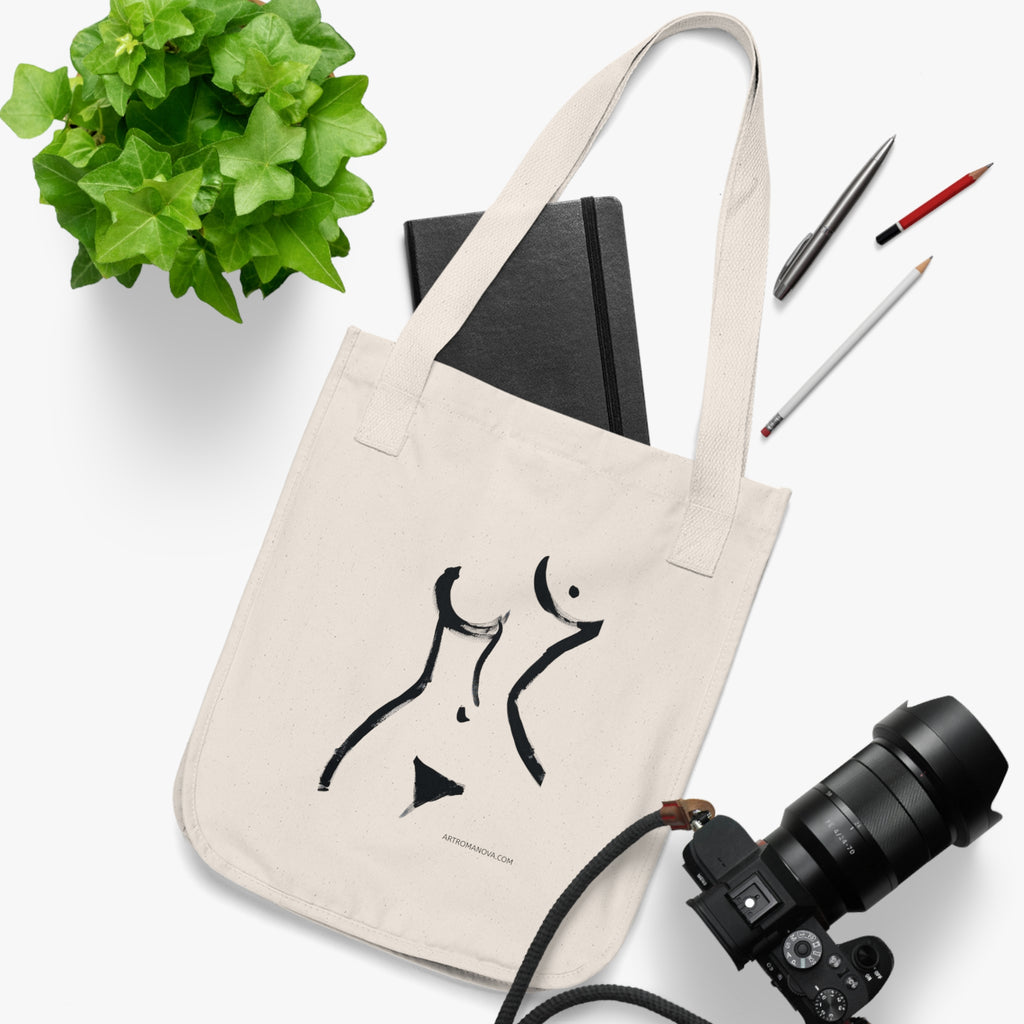 Sac cabas silhouette féminine | Cabas en toile, fait main, coton écologique