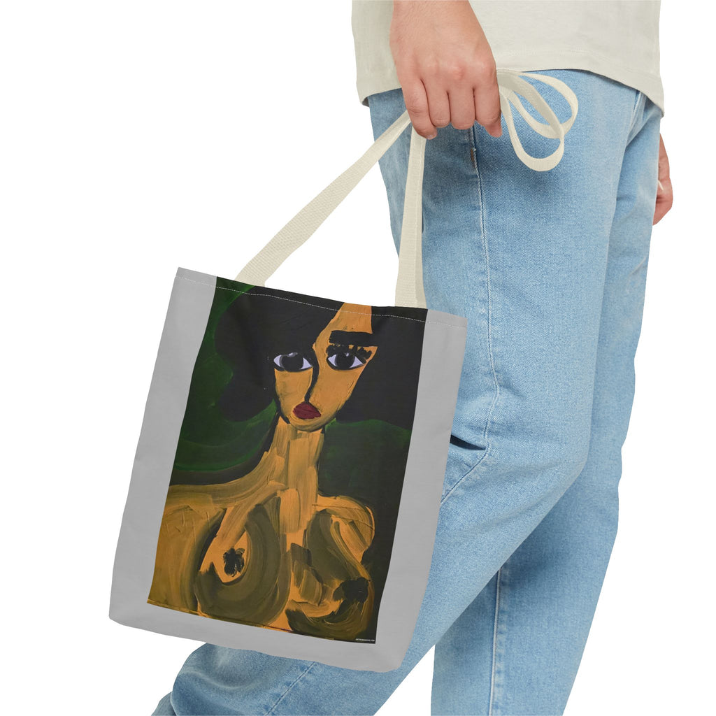 Sac fourre-tout portrait abstrait de femme | Motif expressionniste peint à la main