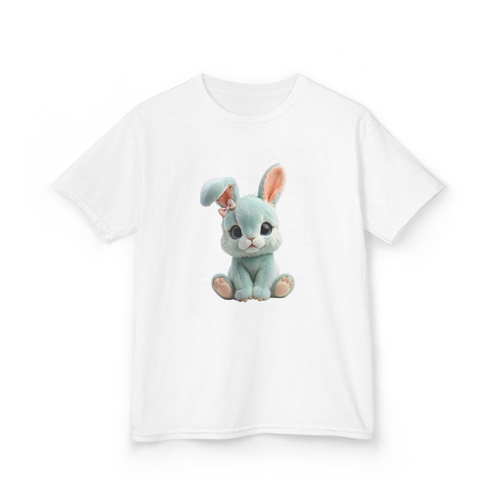 T-shirt enfant lapin en peluche mignon | Illustration de lapin bleu pastel, T-shirt de Pâques
