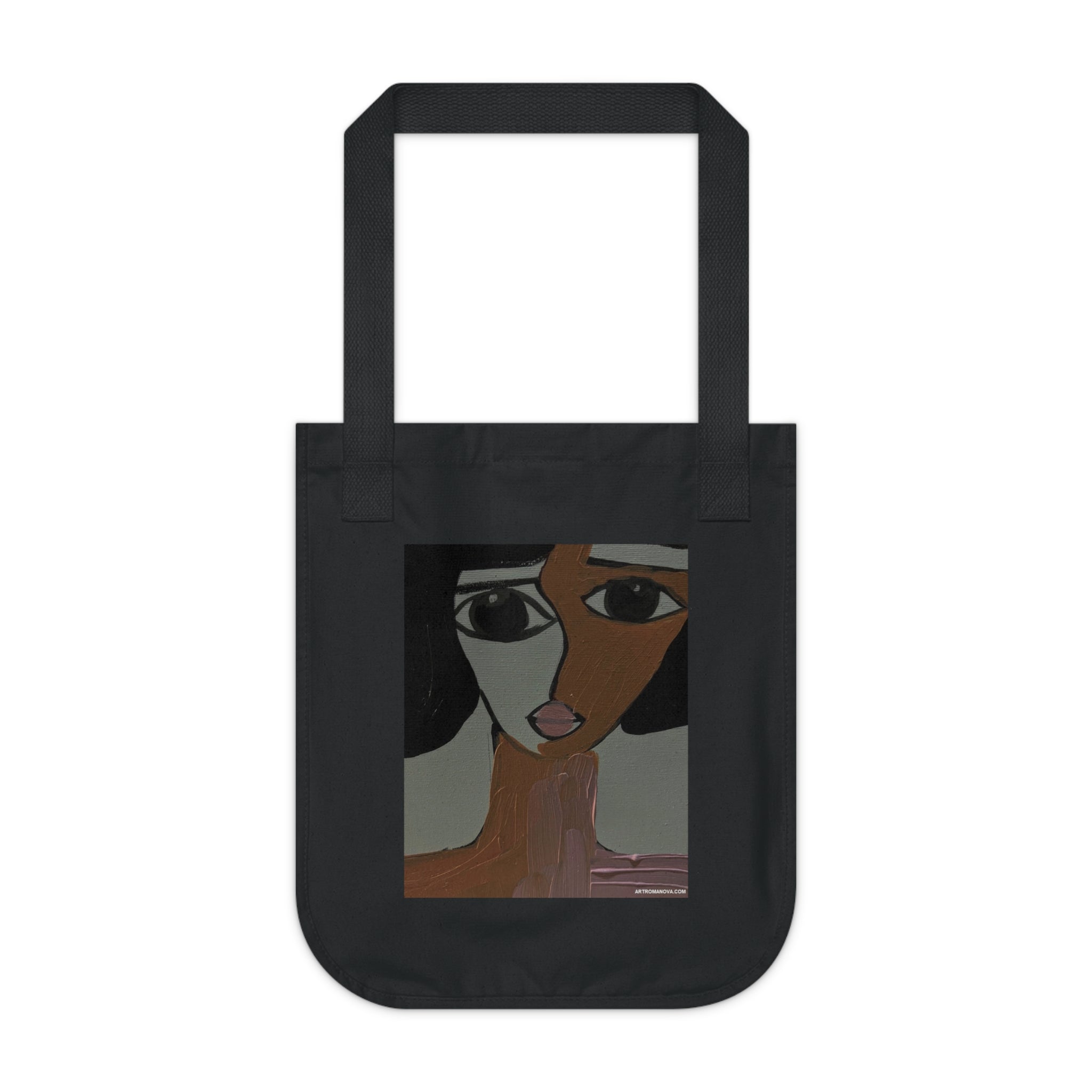 Sac cabas abstrait avec portrait | Art facial moderne, illustration minimaliste, fait main, etc., cabas en coton.
