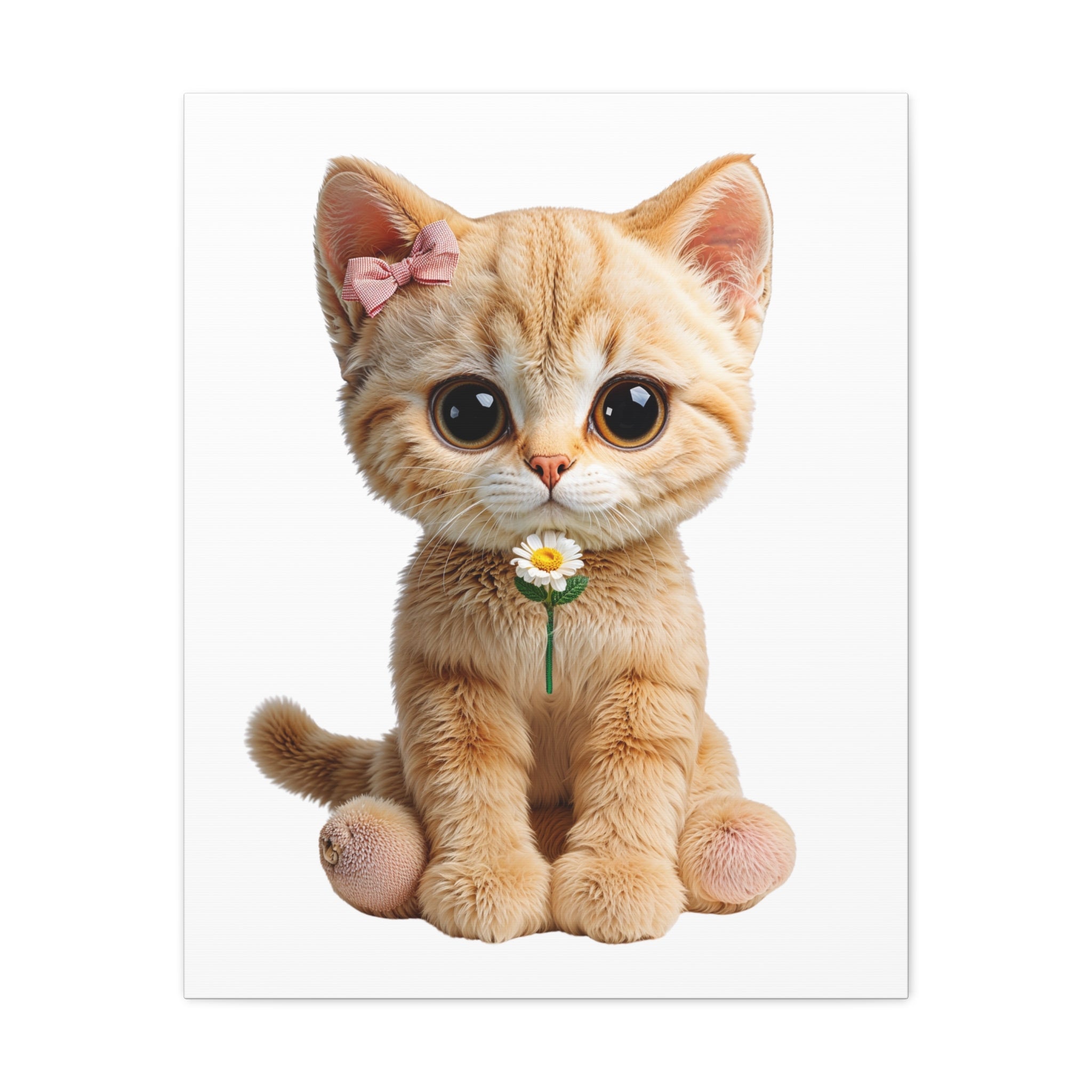 Cute Big-Eyed Kitten with Daisy Canvas