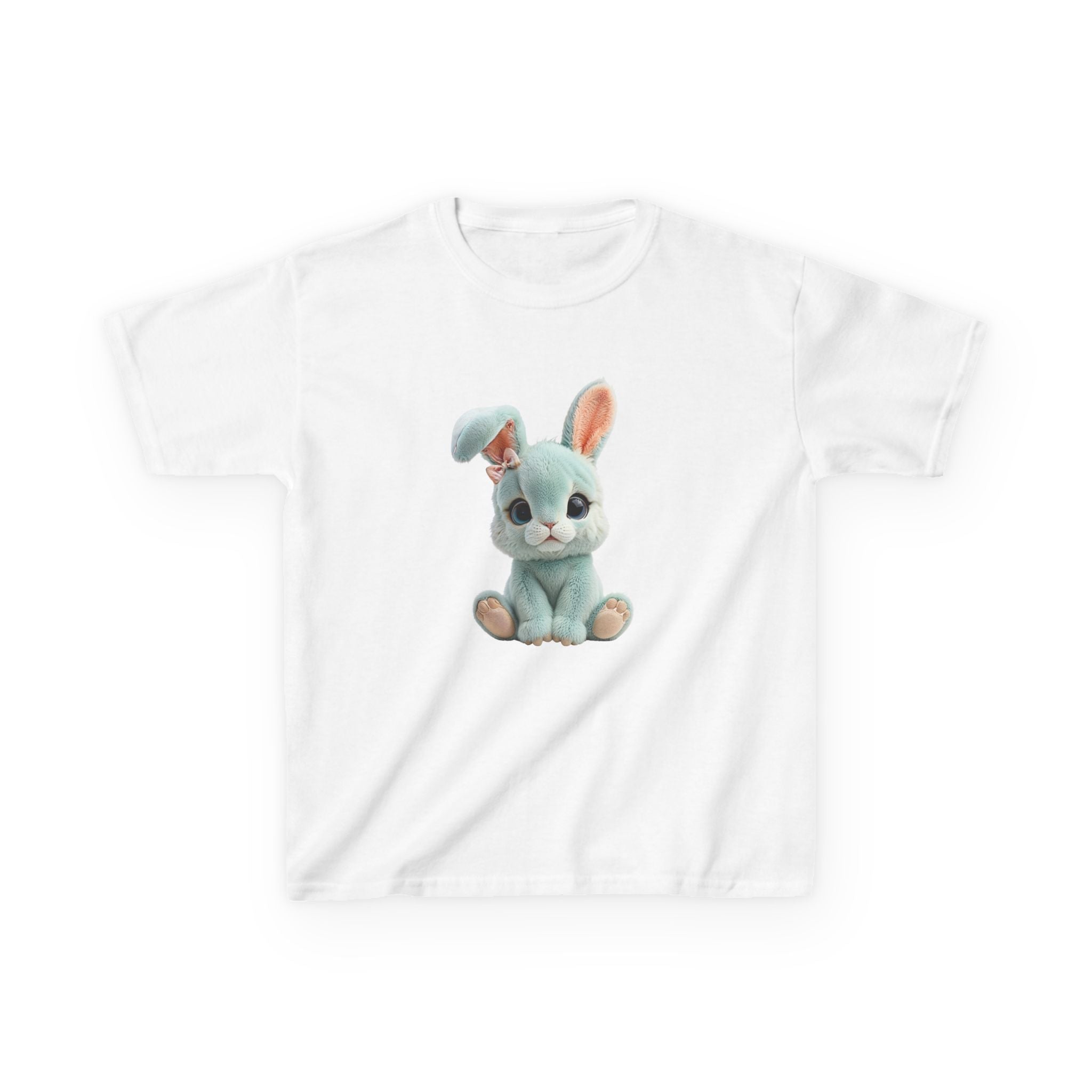 T-shirt enfant lapin en peluche mignon | Illustration de lapin bleu pastel, T-shirt de Pâques