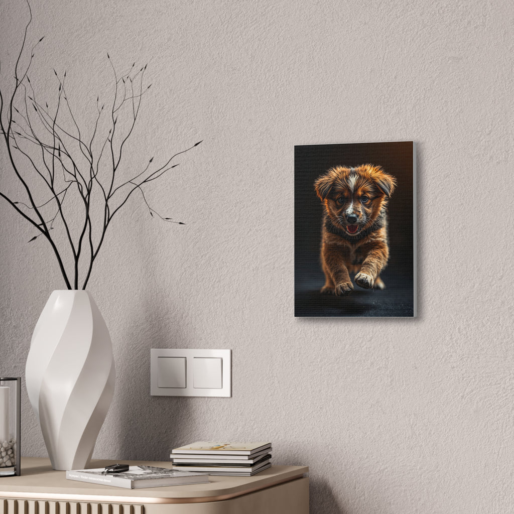 Running Puppy Canvas | Stretched Wall Art, Dog Portrait, gift for dog lovers
