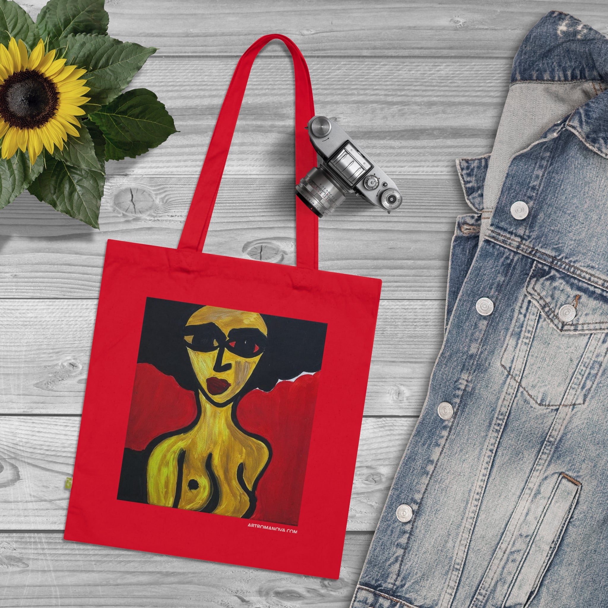Sac fourre-tout portrait abstrait de femme | Peinture expressionniste moderne, sac fourre-tout fait main, sac fourre-tout en coton écologique