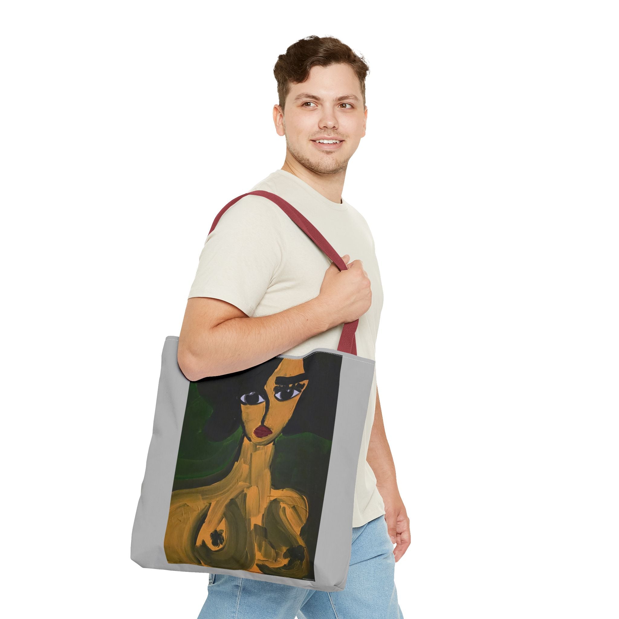 Sac fourre-tout portrait abstrait de femme | Motif expressionniste peint à la main