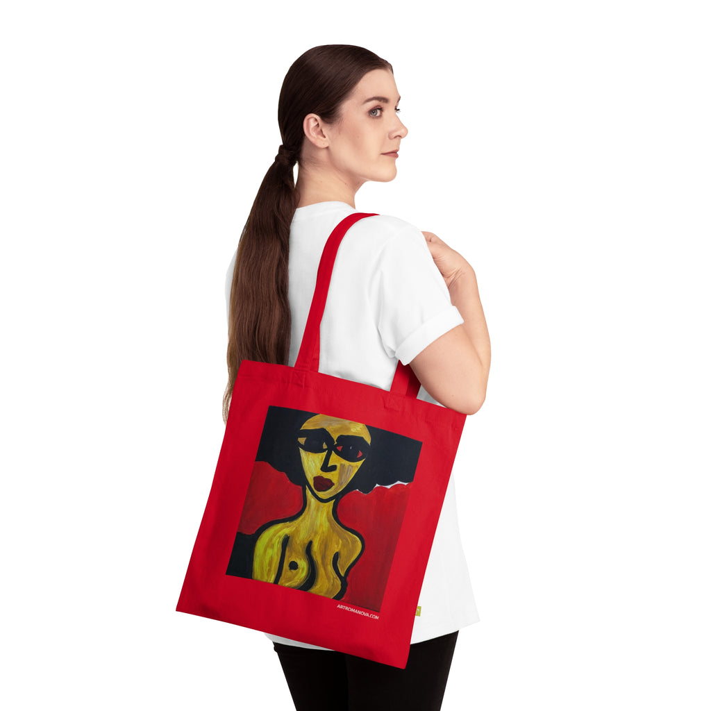 Sac fourre-tout portrait abstrait de femme | Peinture expressionniste moderne, sac fourre-tout fait main, sac fourre-tout en coton écologique
