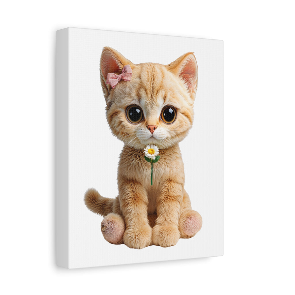 Cute Big-Eyed Kitten with Daisy Canvas
