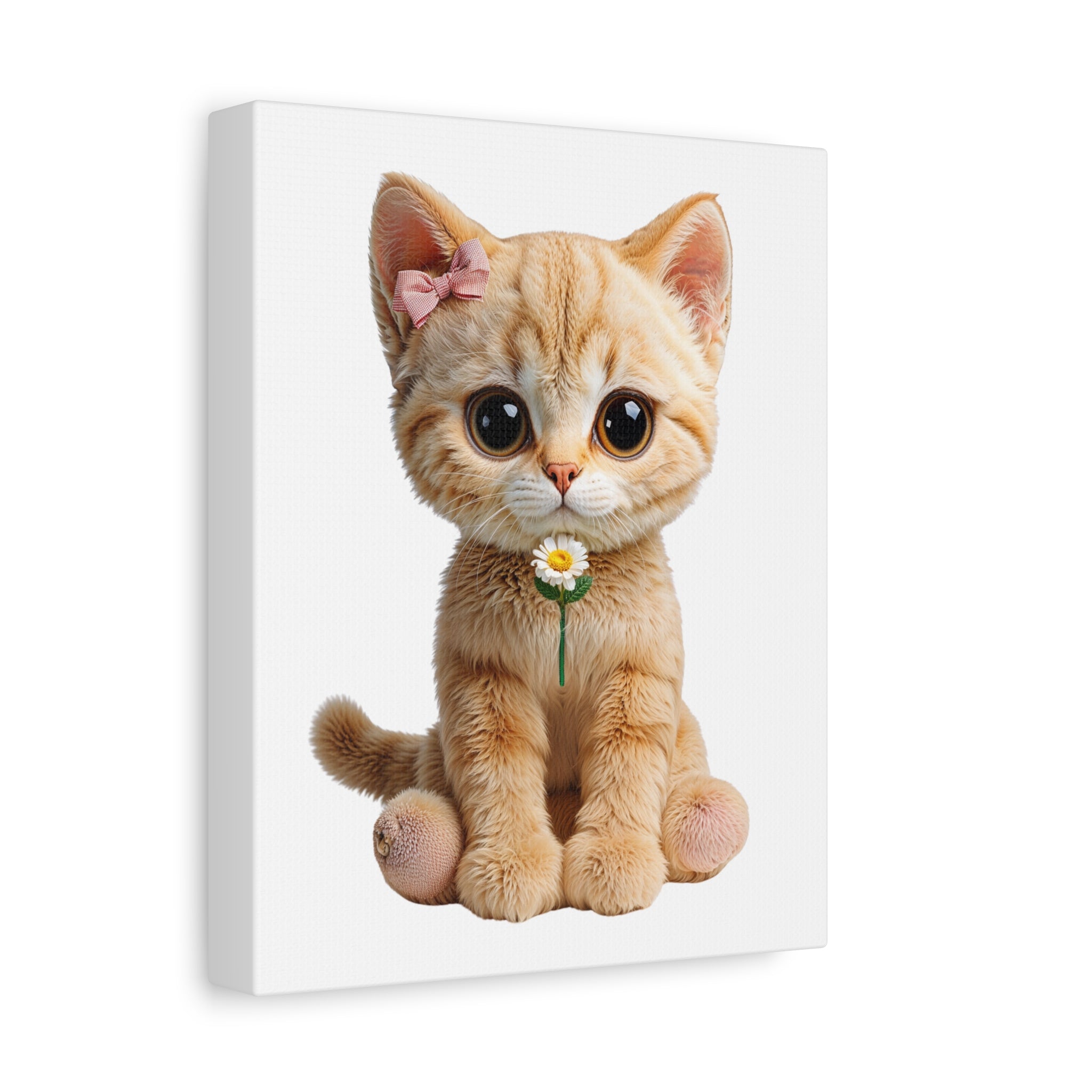 Cute Big-Eyed Kitten with Daisy Canvas