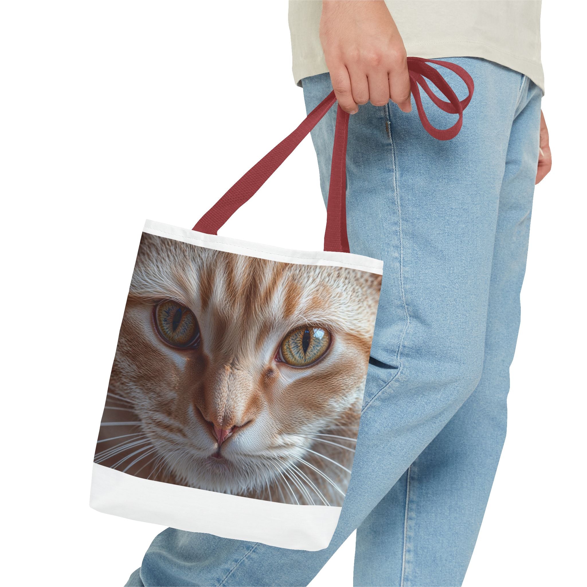 Sac fourre-tout à motif chat roux en gros plan | Imprimé intégral portrait de chat