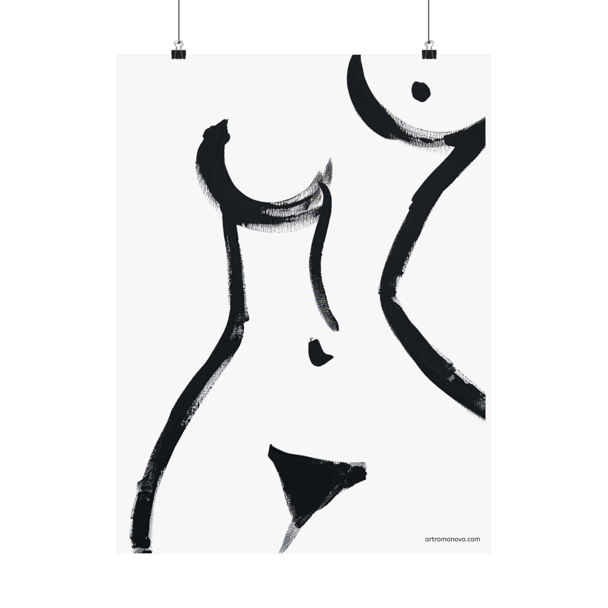 Affiche, Silhouette féminine abstraite | Art à coups de pinceau noirs