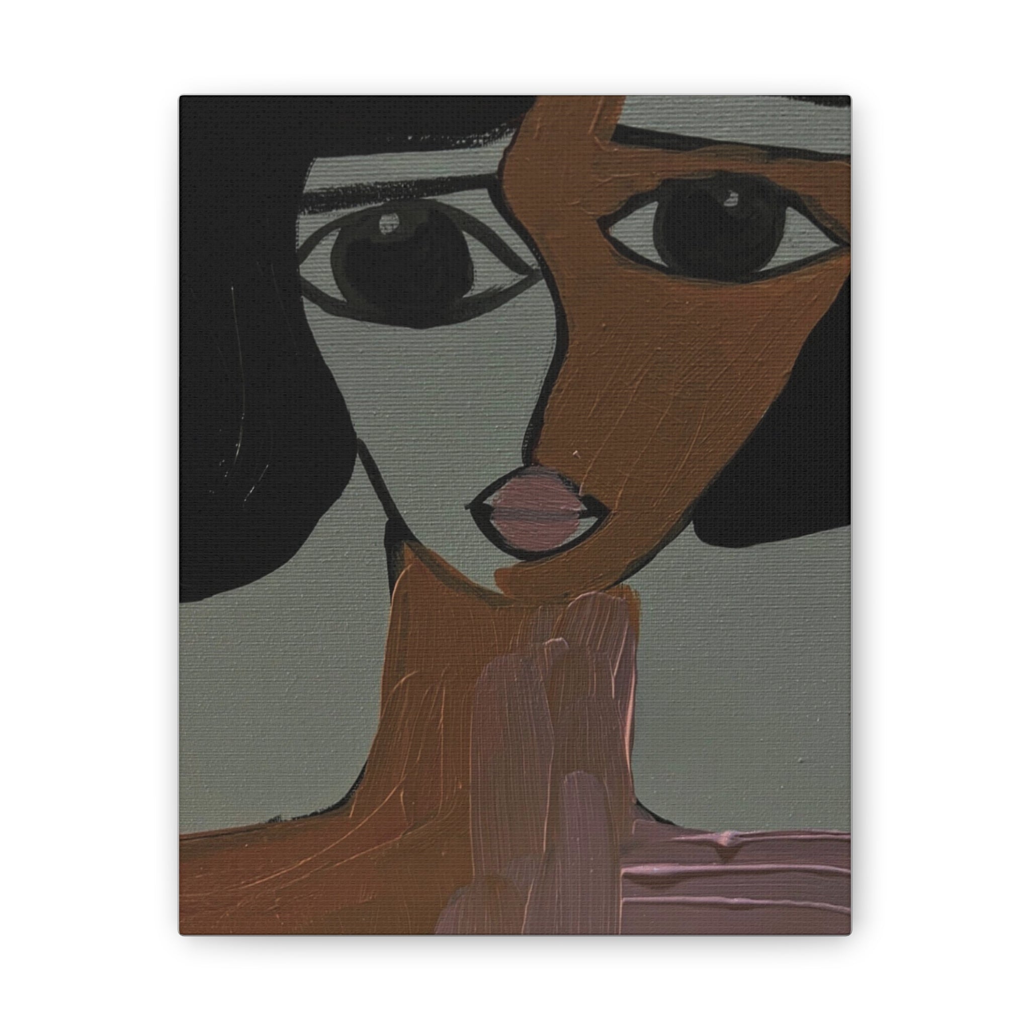 Toile tendue abstraite bicolore représentant un visage | Art mural figuratif moderne