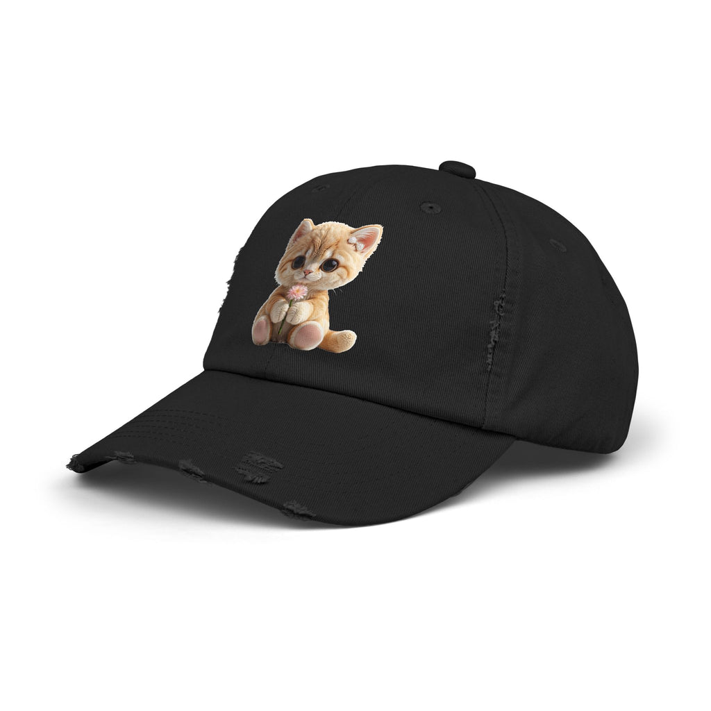 Cute Cap | Distressed Baseball Hat with kitty cat