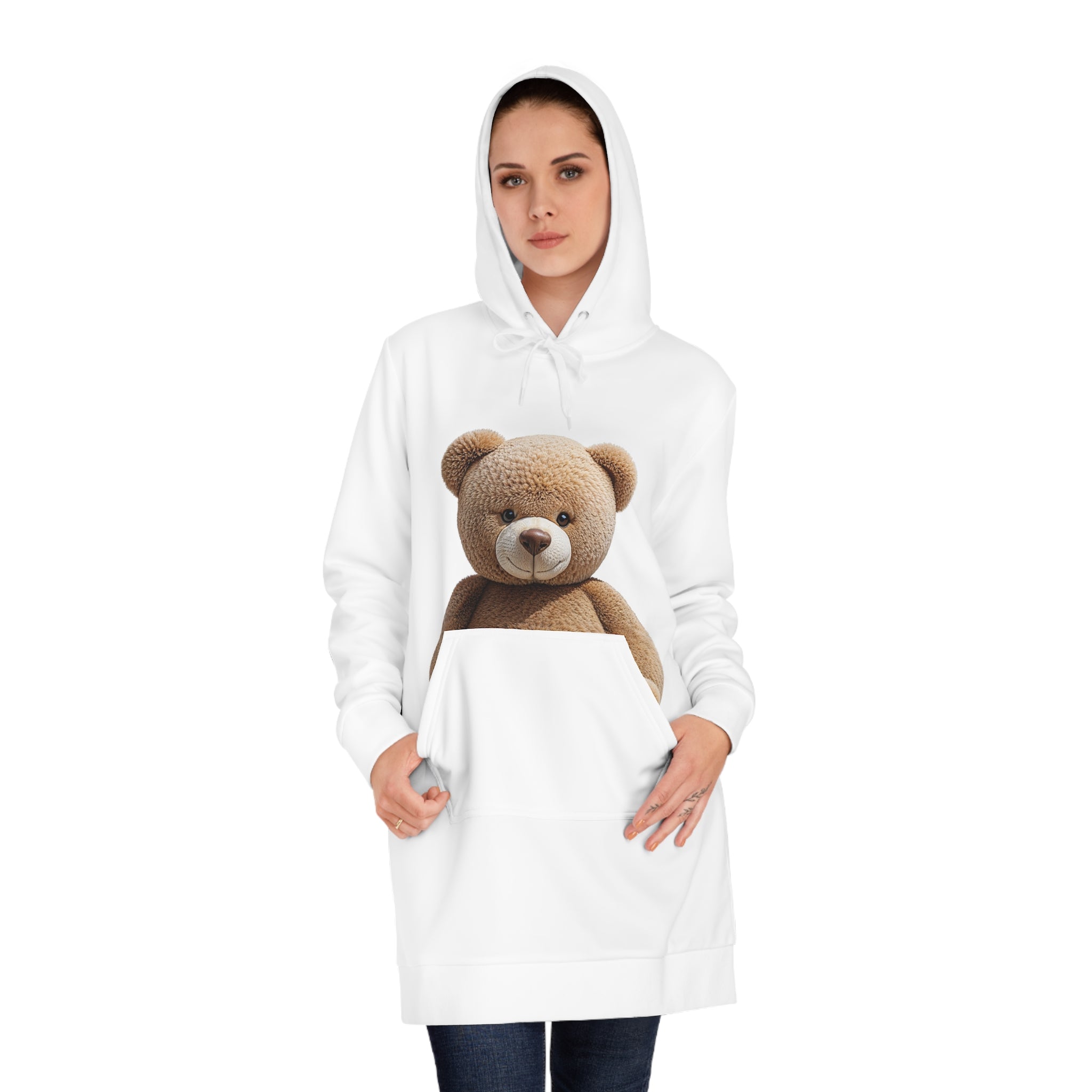Robe à capuche avec poche ours en peluche | Motif ours en peluche mignon