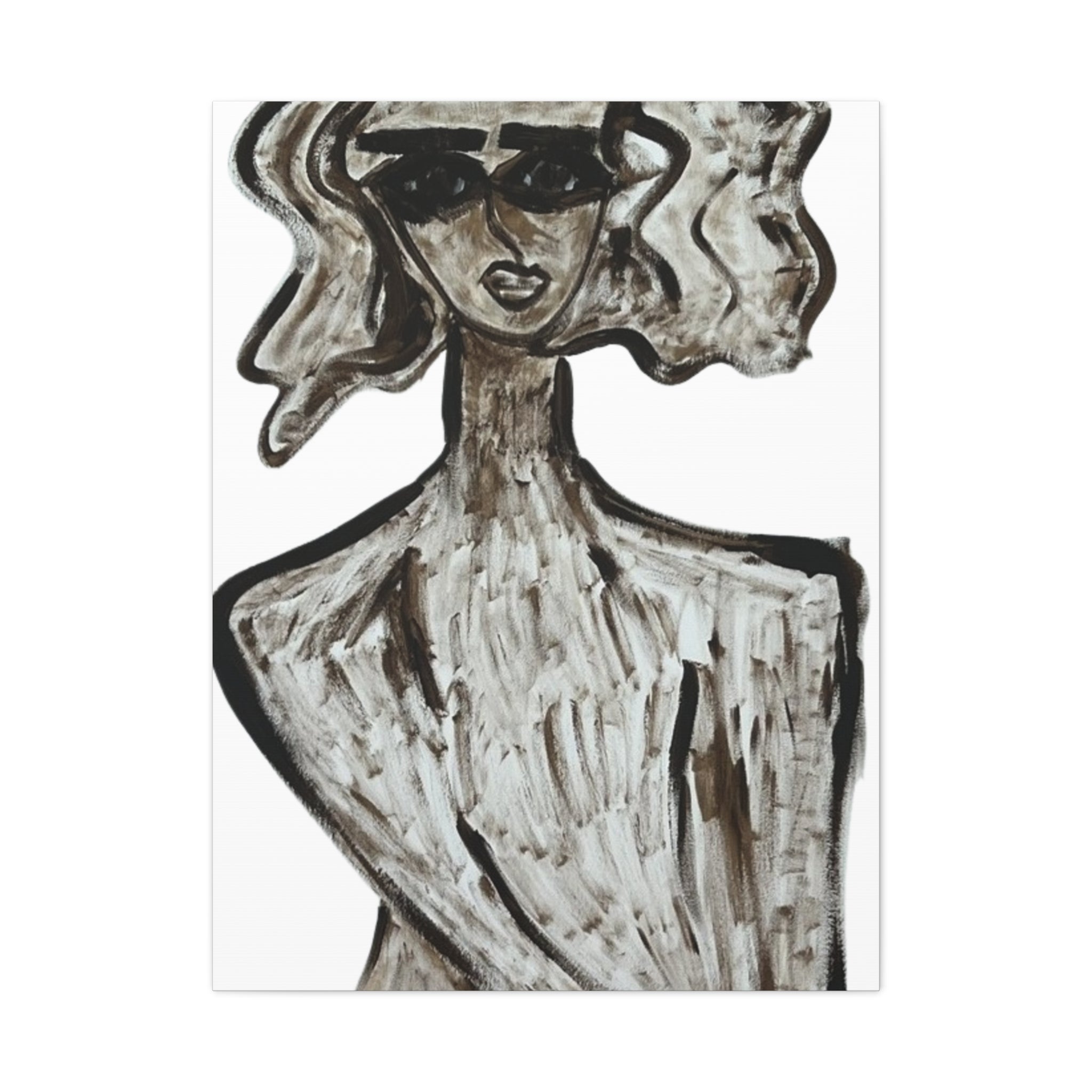Portrait stylisé de femme sur toile, art contemporain, art moderne