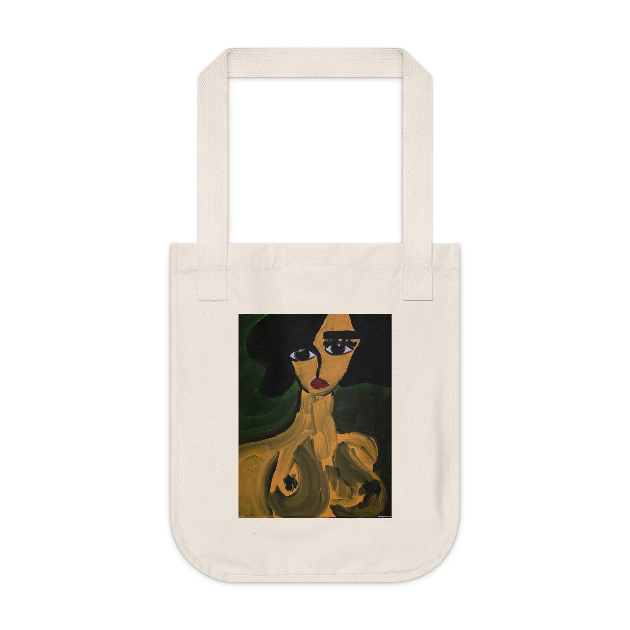 Sac fourre-tout à motif portrait abstrait de femme | Art figuratif pictural, fait main, coton écologique