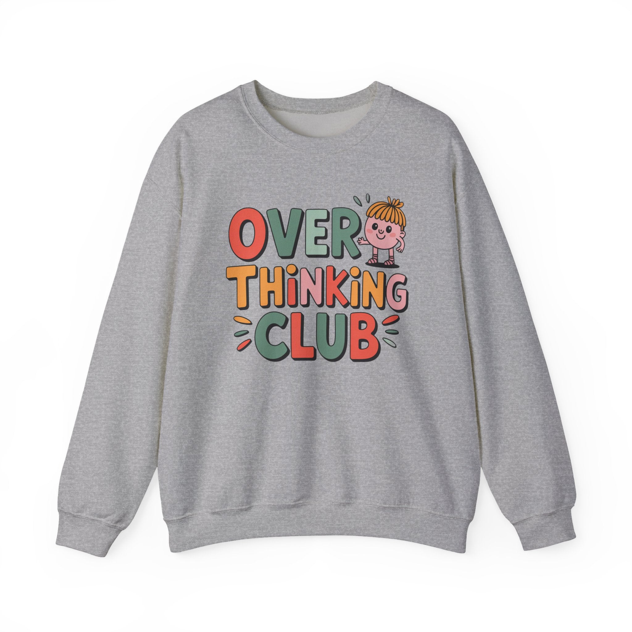 Overthinking Club sweatshirt | Cute cartoon text crewneck, Smart & Funny Slogan Sweatshirt, Trendy Motivational Streetwear