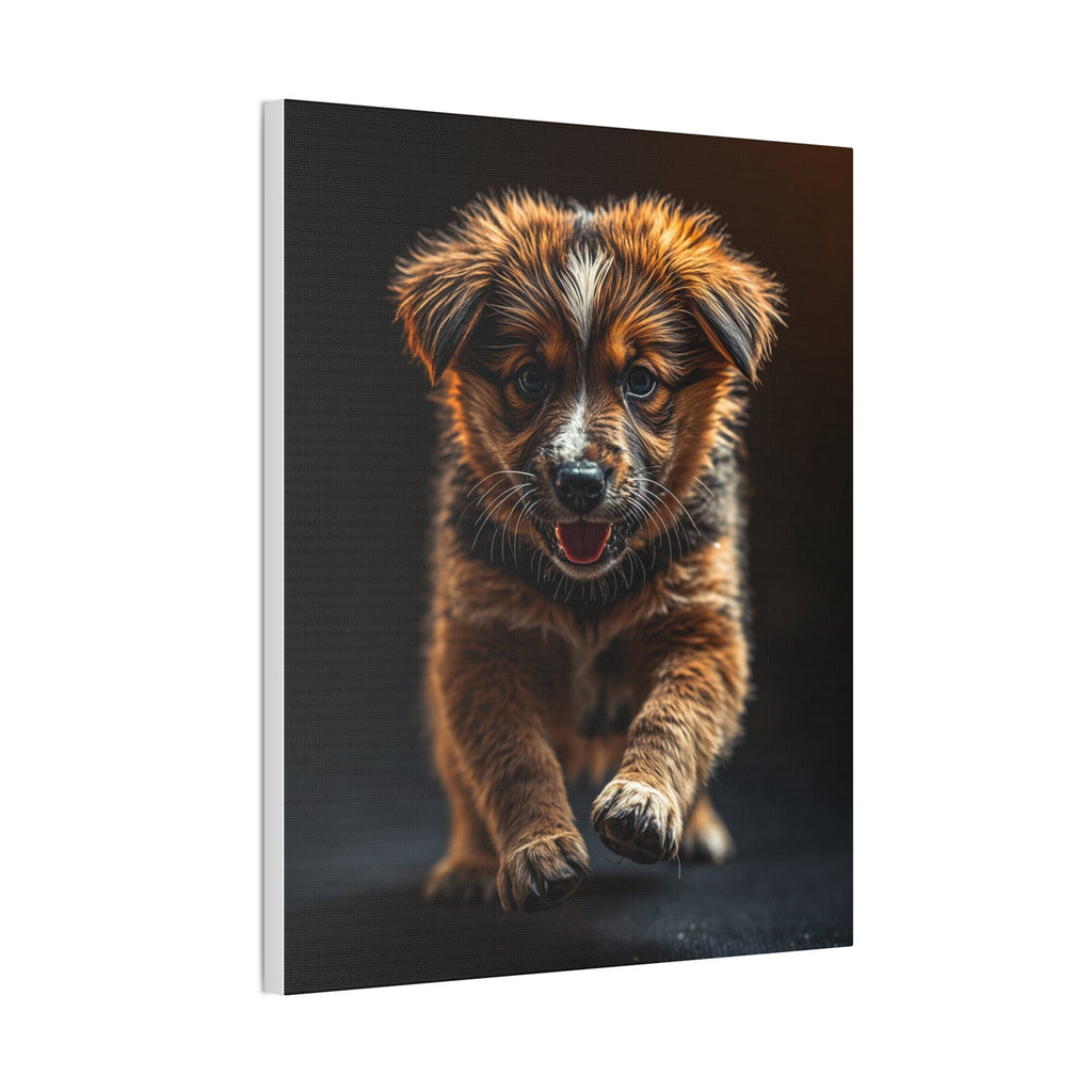 Running Puppy Canvas | Stretched Wall Art, Dog Portrait, gift for dog lovers