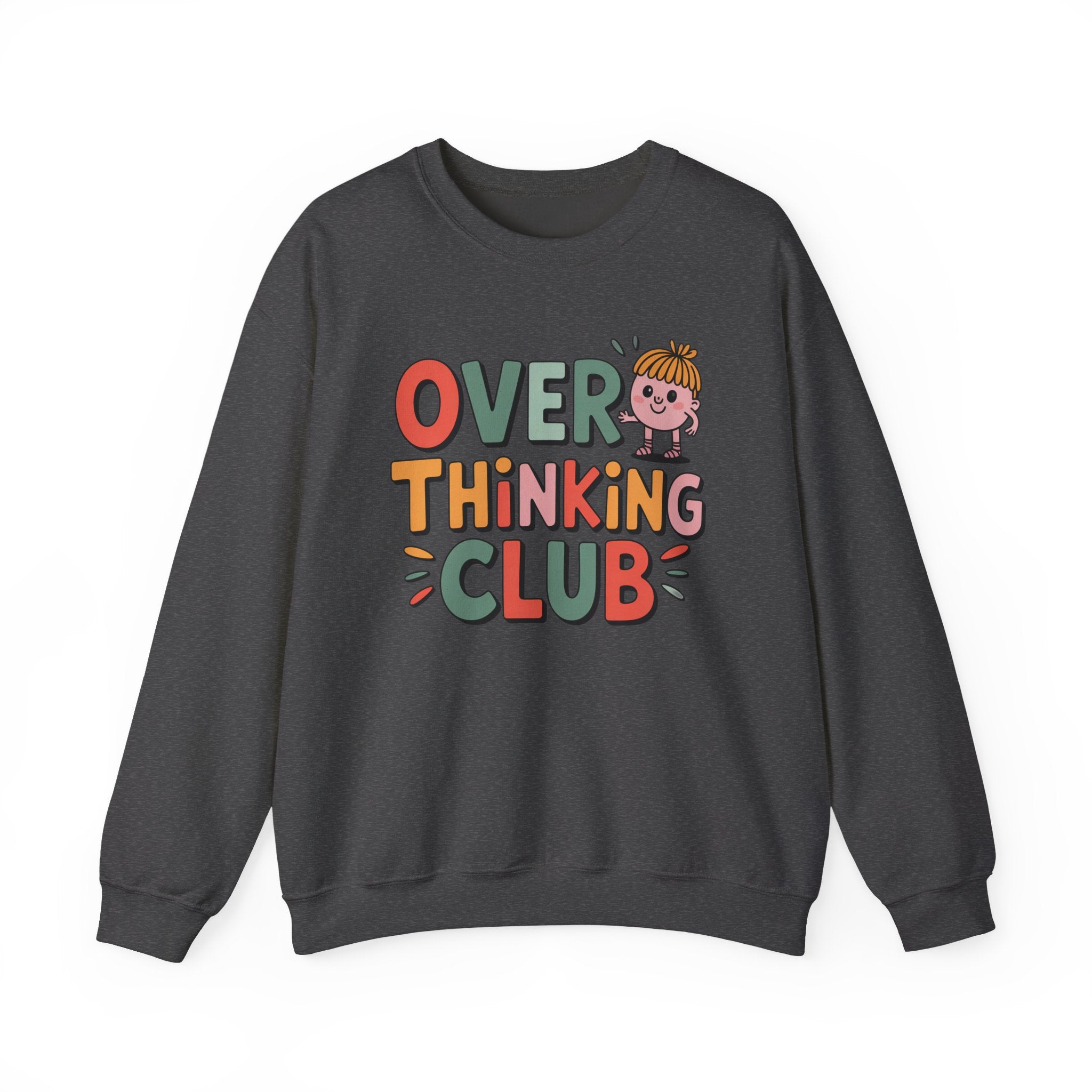 Overthinking Club sweatshirt | Cute cartoon text crewneck, Smart & Funny Slogan Sweatshirt, Trendy Motivational Streetwear