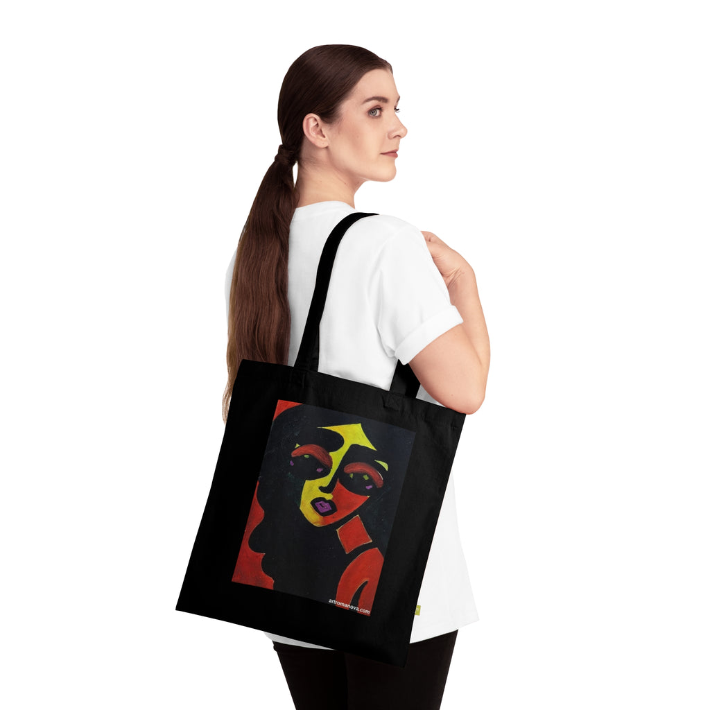 Sac cabas à portrait abstrait coloré | Sac cabas artistique, coton écologique, toile faite main