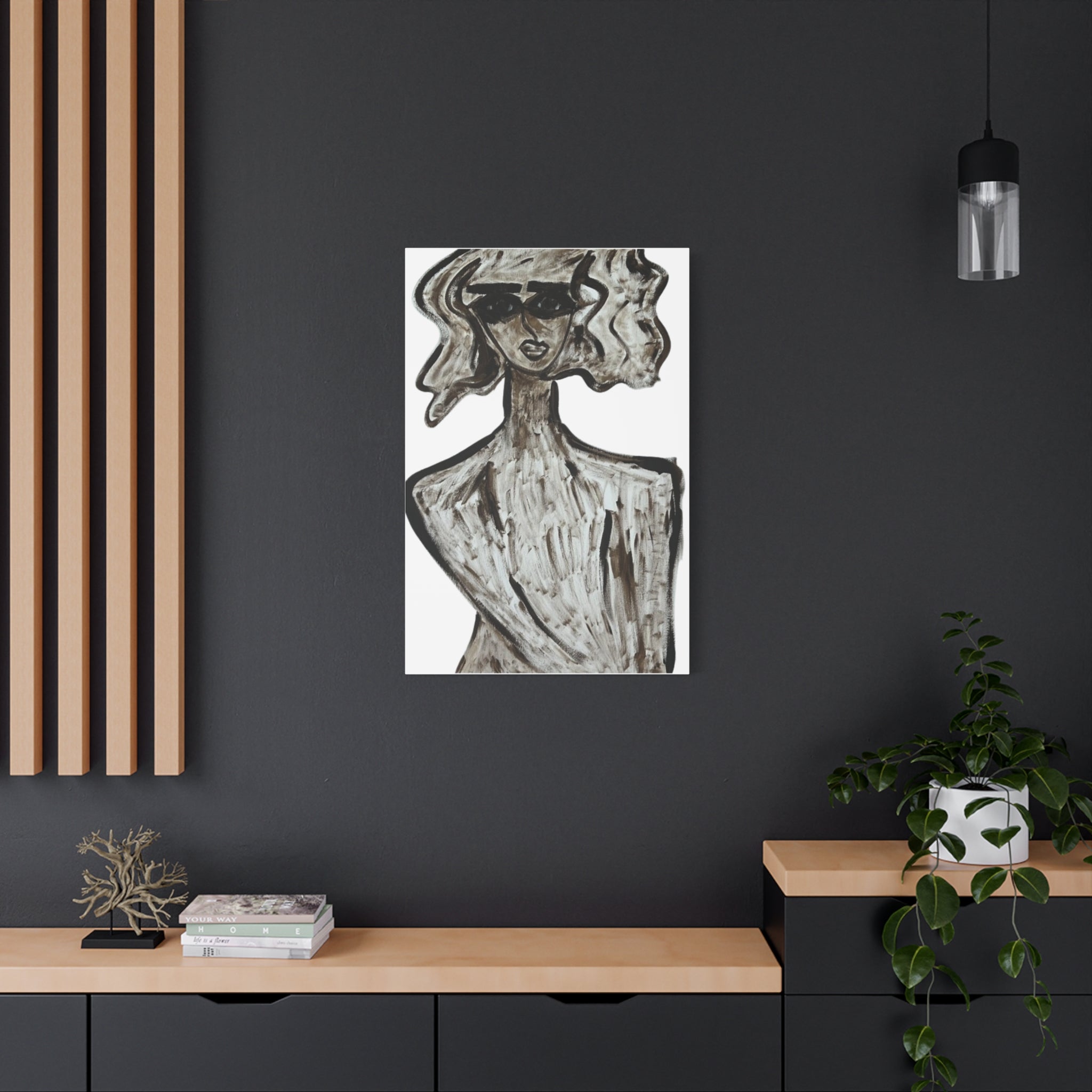 Portrait stylisé de femme sur toile, art contemporain, art moderne