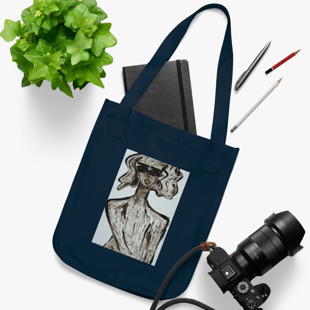 Sac cabas en toile bio | Sac cabas minimaliste avec portrait artistique, en coton écologique, orné d'une peinture abstraite, fait main