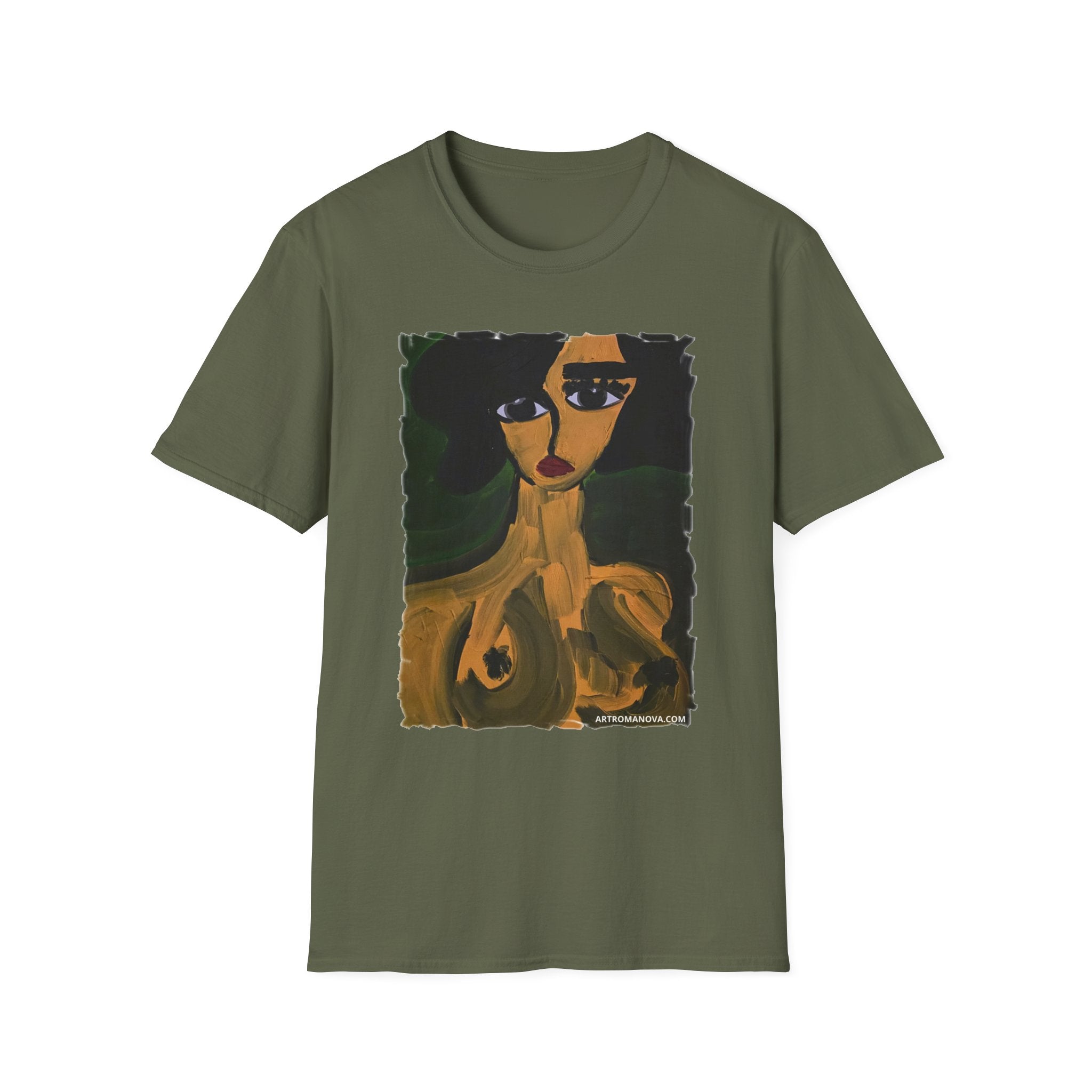 T-shirt Portrait de Femme Nue | Peinture Artistique Moderne, T-shirt Beaux-Arts, Impression Portrait de Nu Élégante, Peint à la Main, Style Galerie