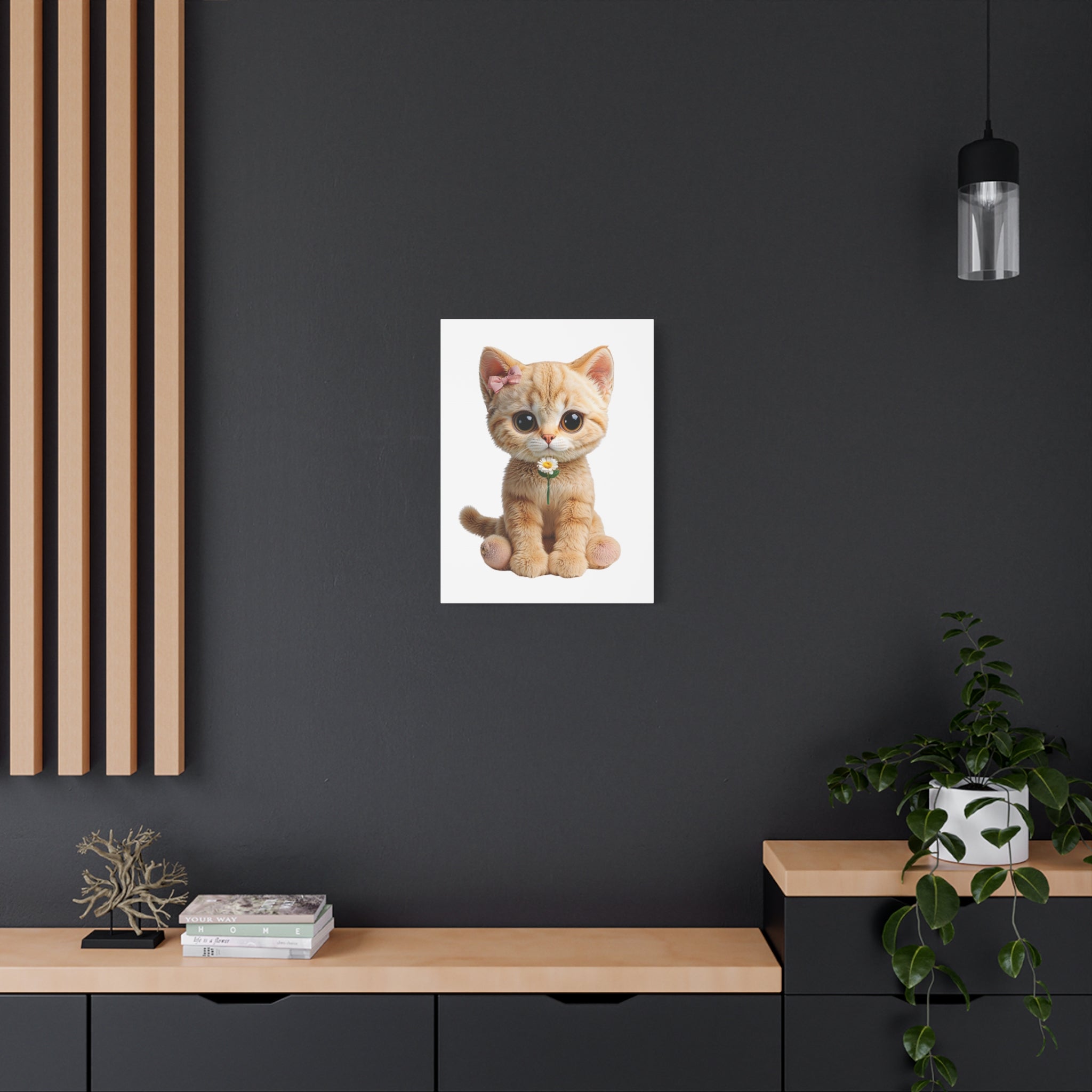 Cute Big-Eyed Kitten with Daisy Canvas