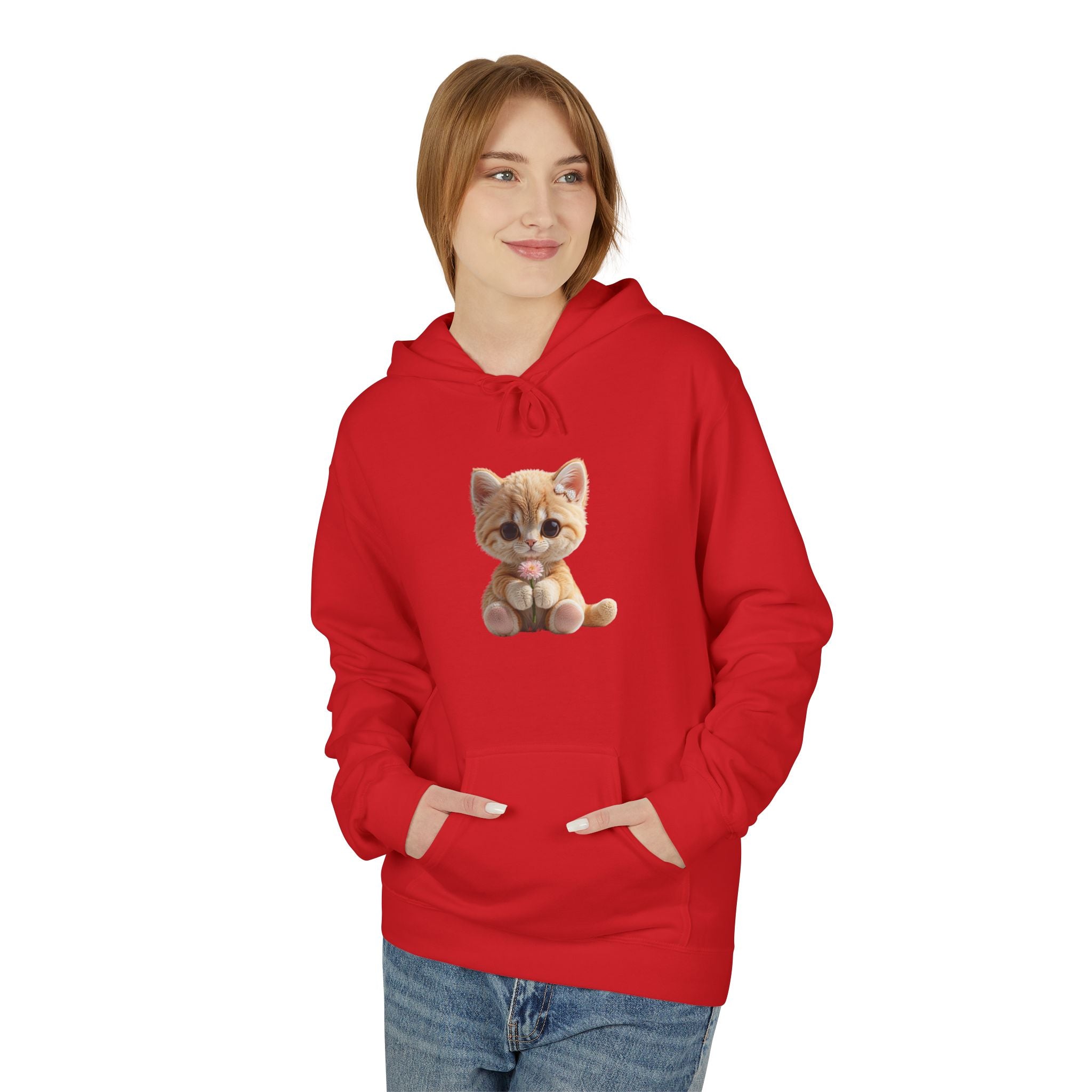 Sweat à capuche chaton assis mignon | Illustration de chat, pull blanc doux