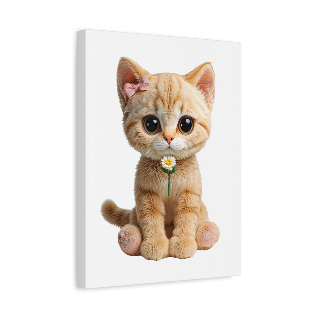 Cute Big-Eyed Kitten with Daisy Canvas