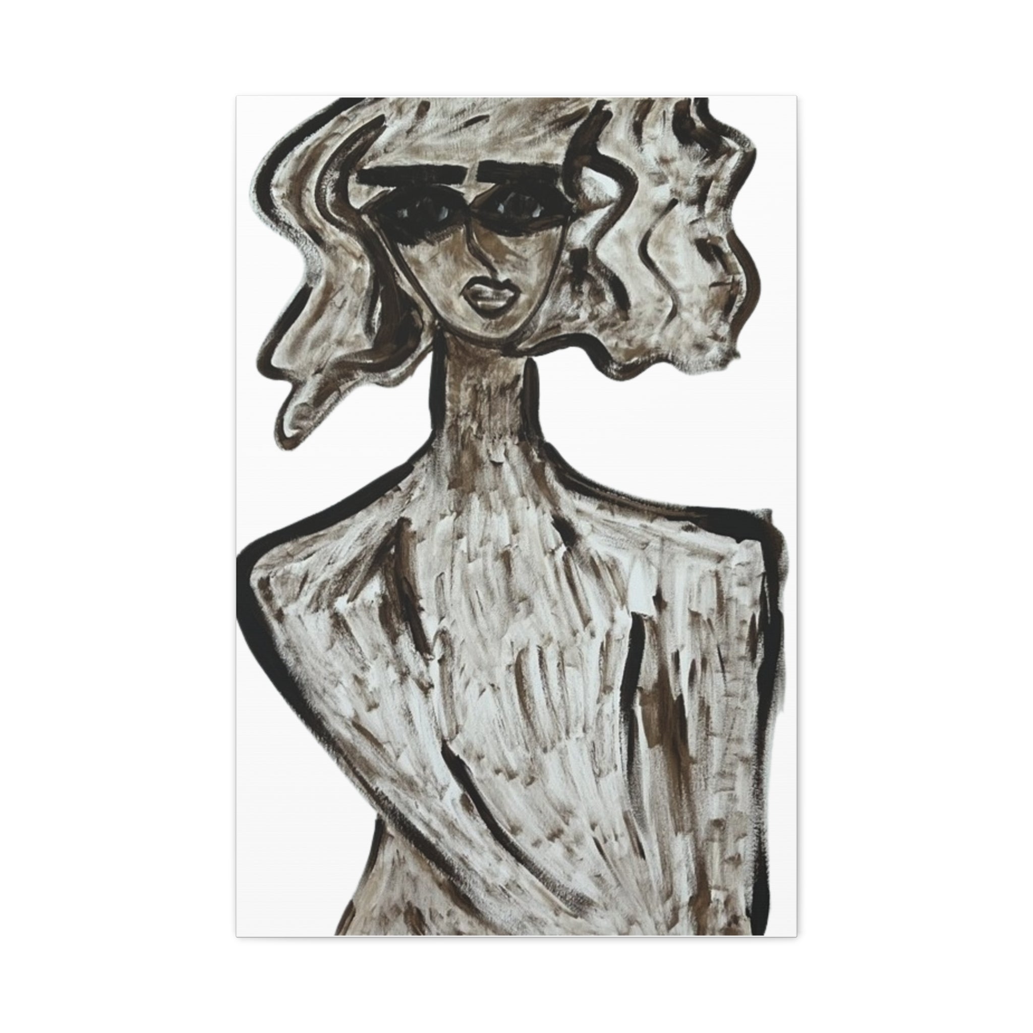 Portrait stylisé de femme sur toile, art contemporain, art moderne