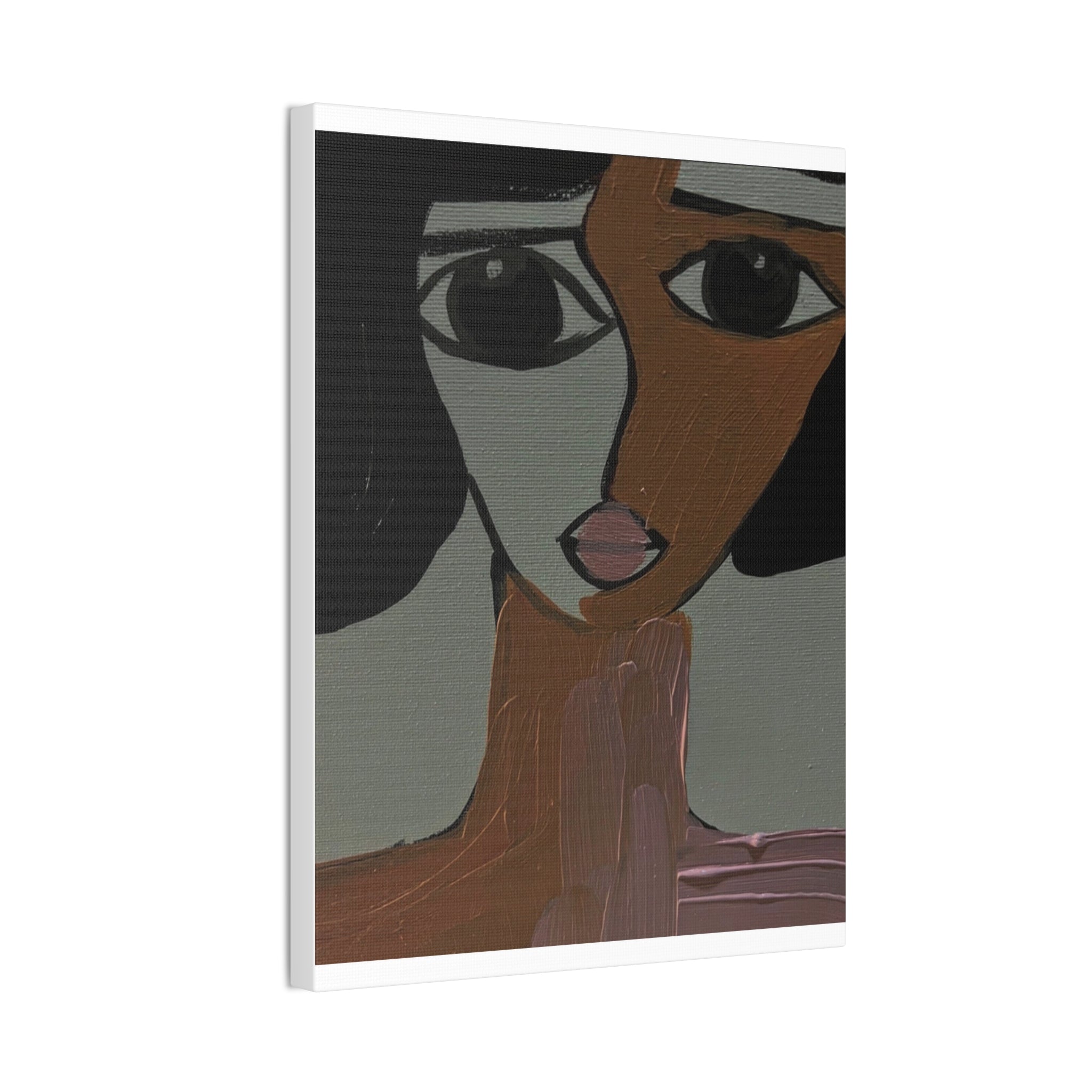 Toile tendue abstraite bicolore représentant un visage | Art mural figuratif moderne