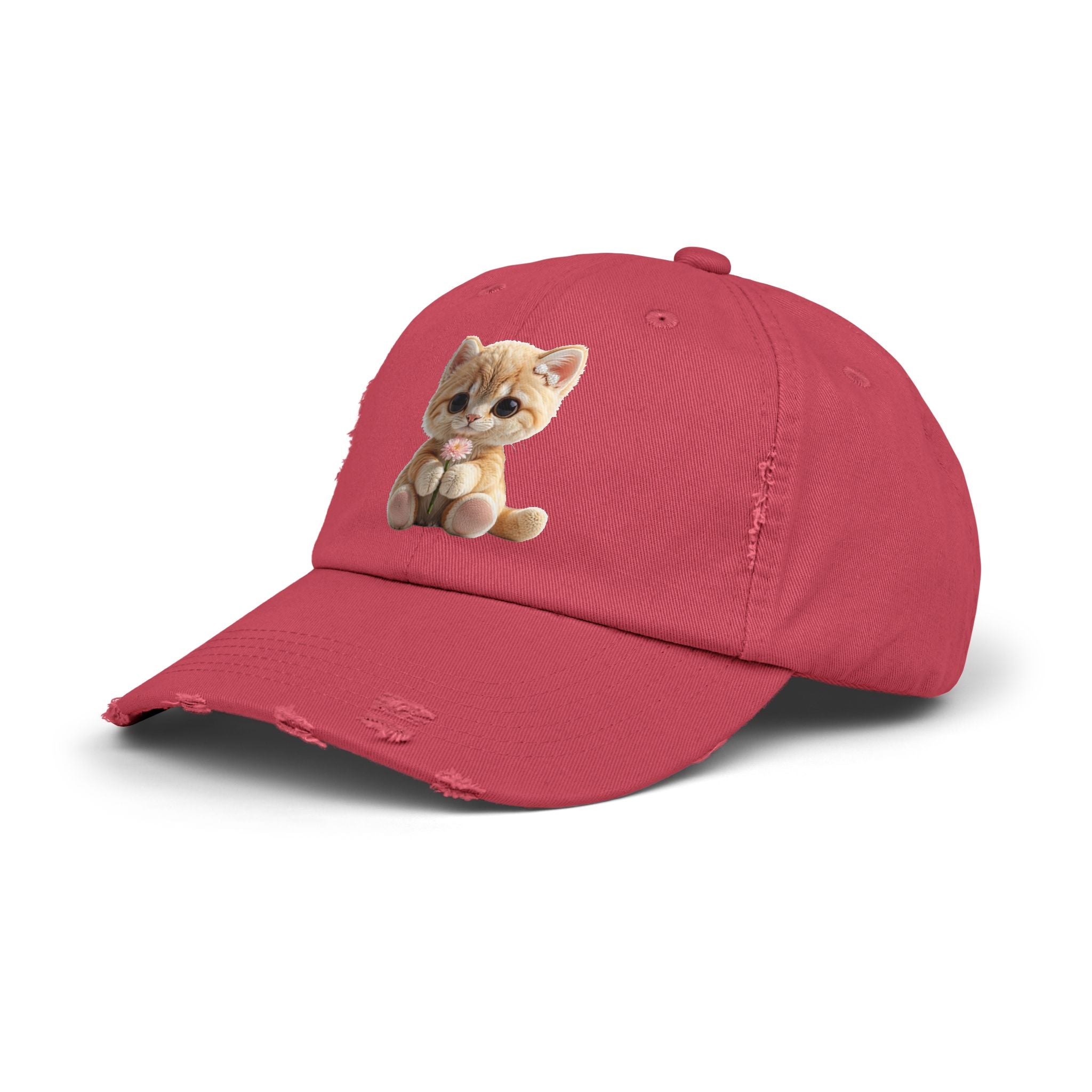 Cute Cap | Distressed Baseball Hat with kitty cat