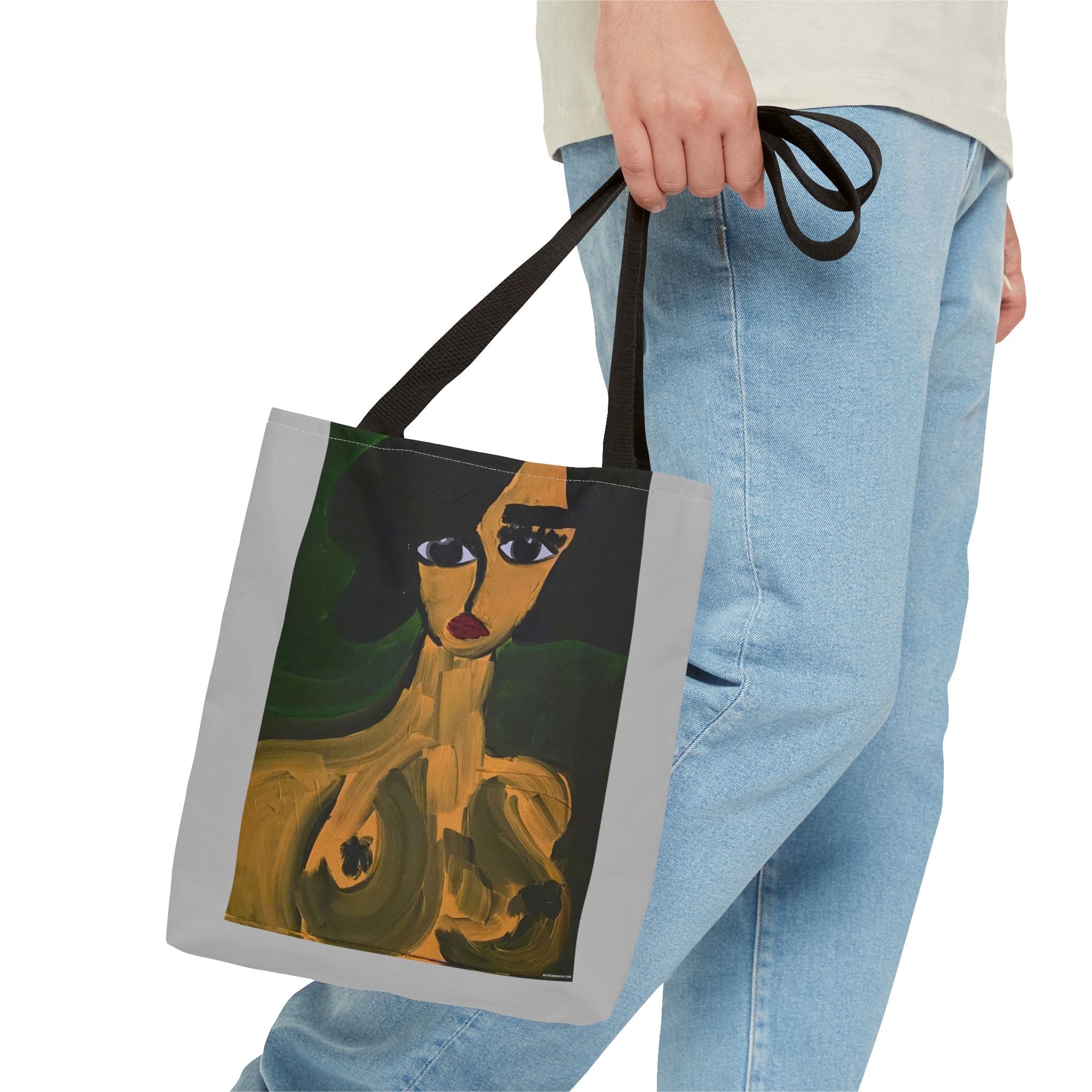 Sac fourre-tout portrait abstrait de femme | Motif expressionniste peint à la main