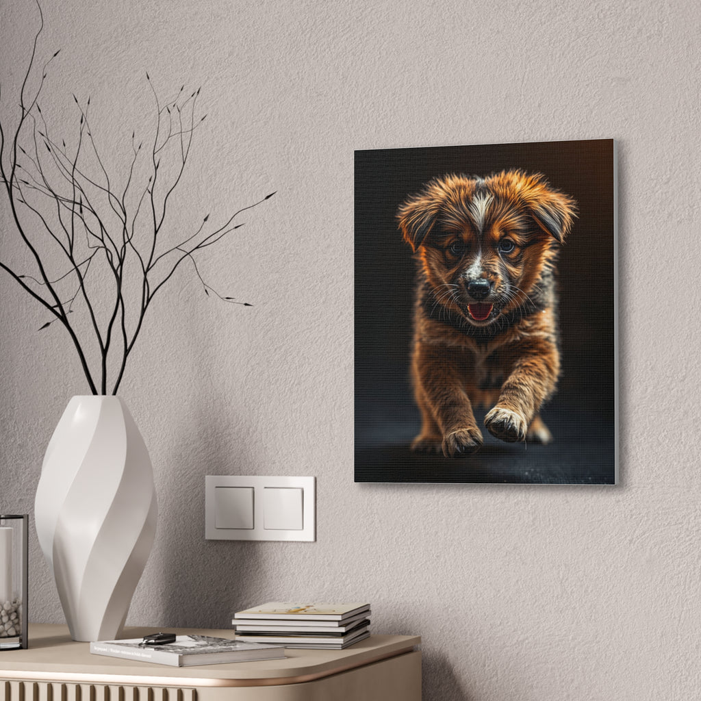 Running Puppy Canvas | Stretched Wall Art, Dog Portrait, gift for dog lovers