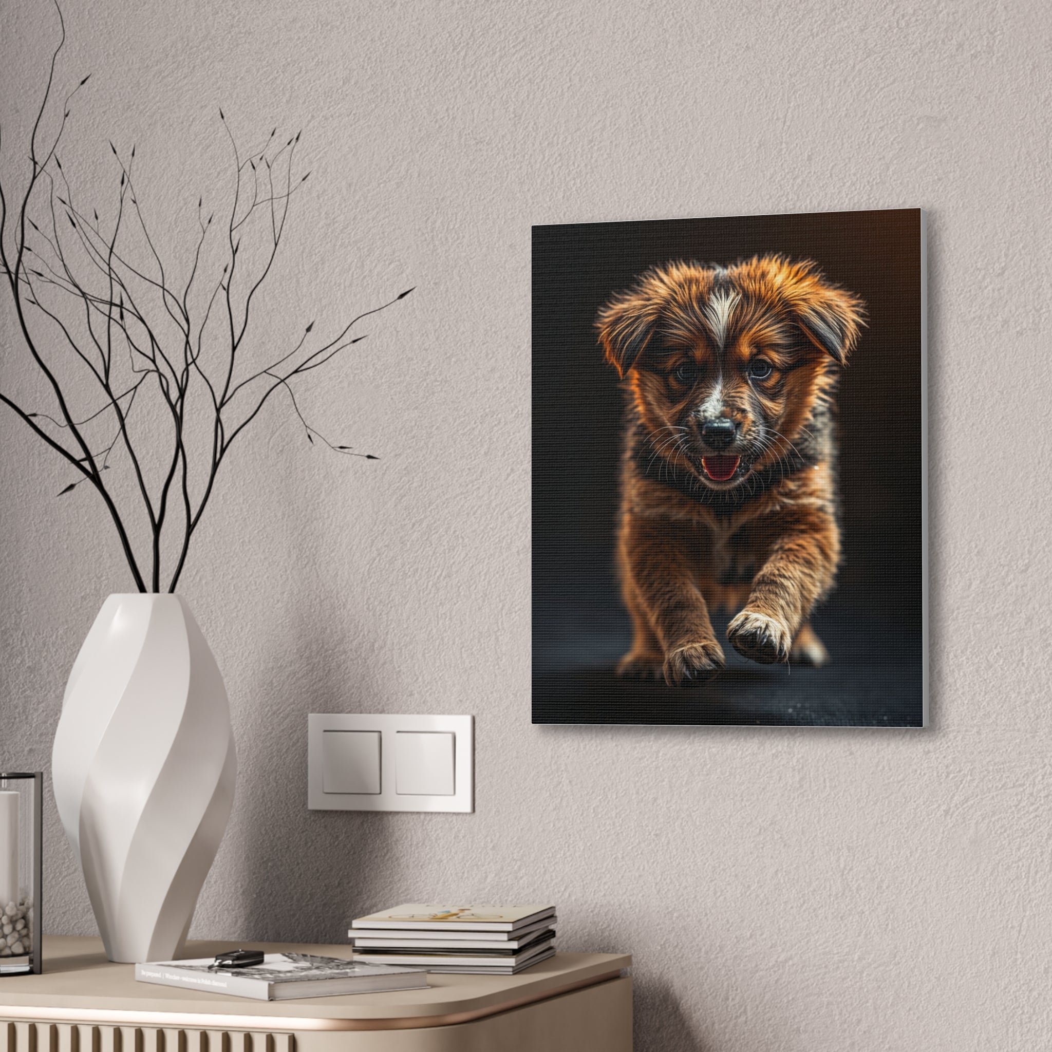 Running Puppy Canvas | Stretched Wall Art, Dog Portrait, gift for dog lovers
