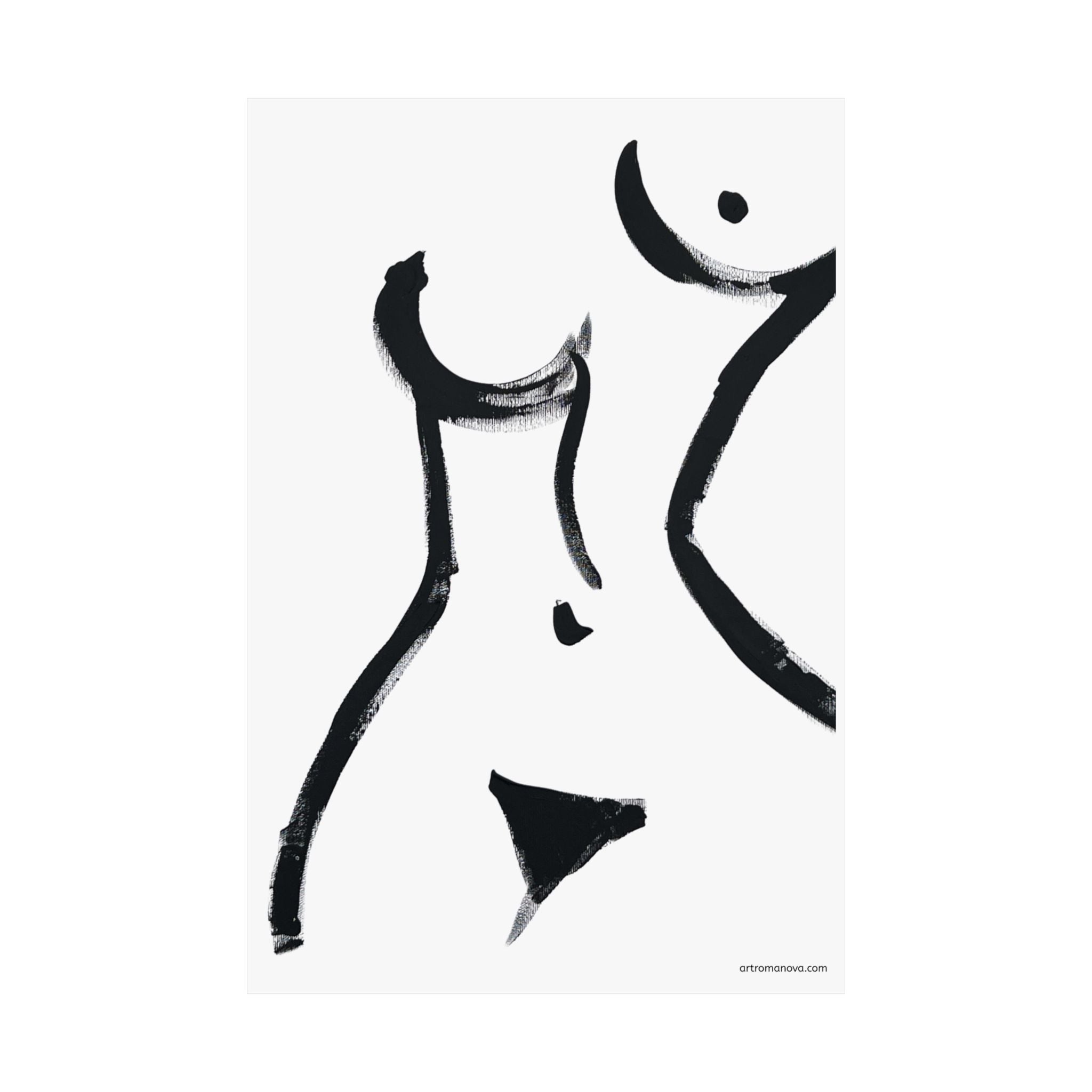 Affiche, Silhouette féminine abstraite | Art à coups de pinceau noirs