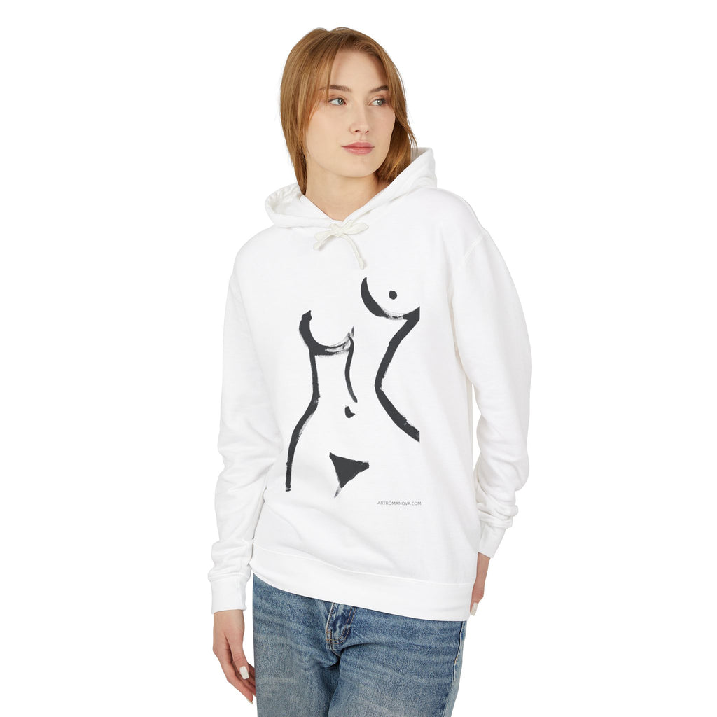 Sweat à capuche minimaliste avec dessin au trait de nu | Croquis de torse féminin, silhouette abstraite
