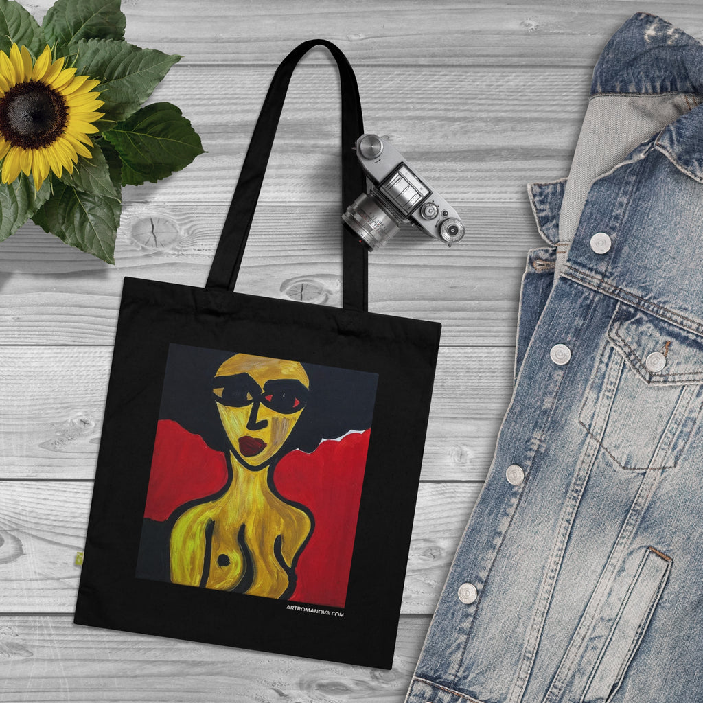 Sac fourre-tout portrait abstrait de femme | Peinture expressionniste moderne, sac fourre-tout fait main, sac fourre-tout en coton écologique
