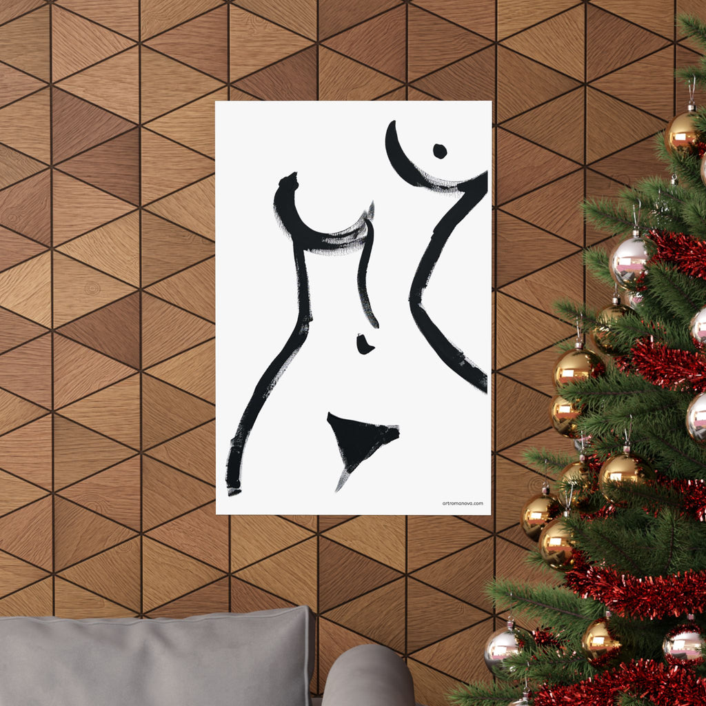 Affiche, Silhouette féminine abstraite | Art à coups de pinceau noirs