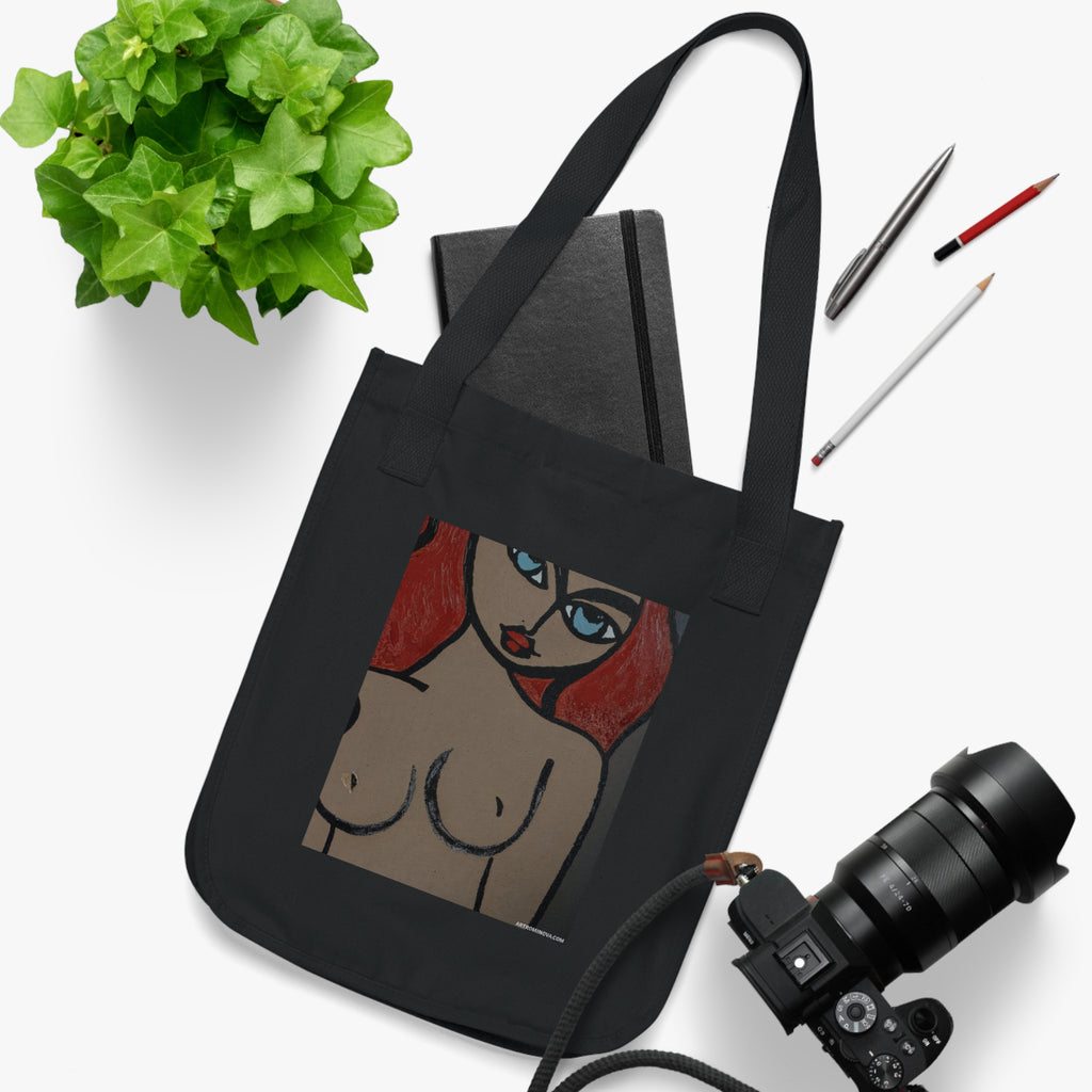 Sac fourre-tout en toile organique à illustration abstraite | Impression d'art, sac fait main