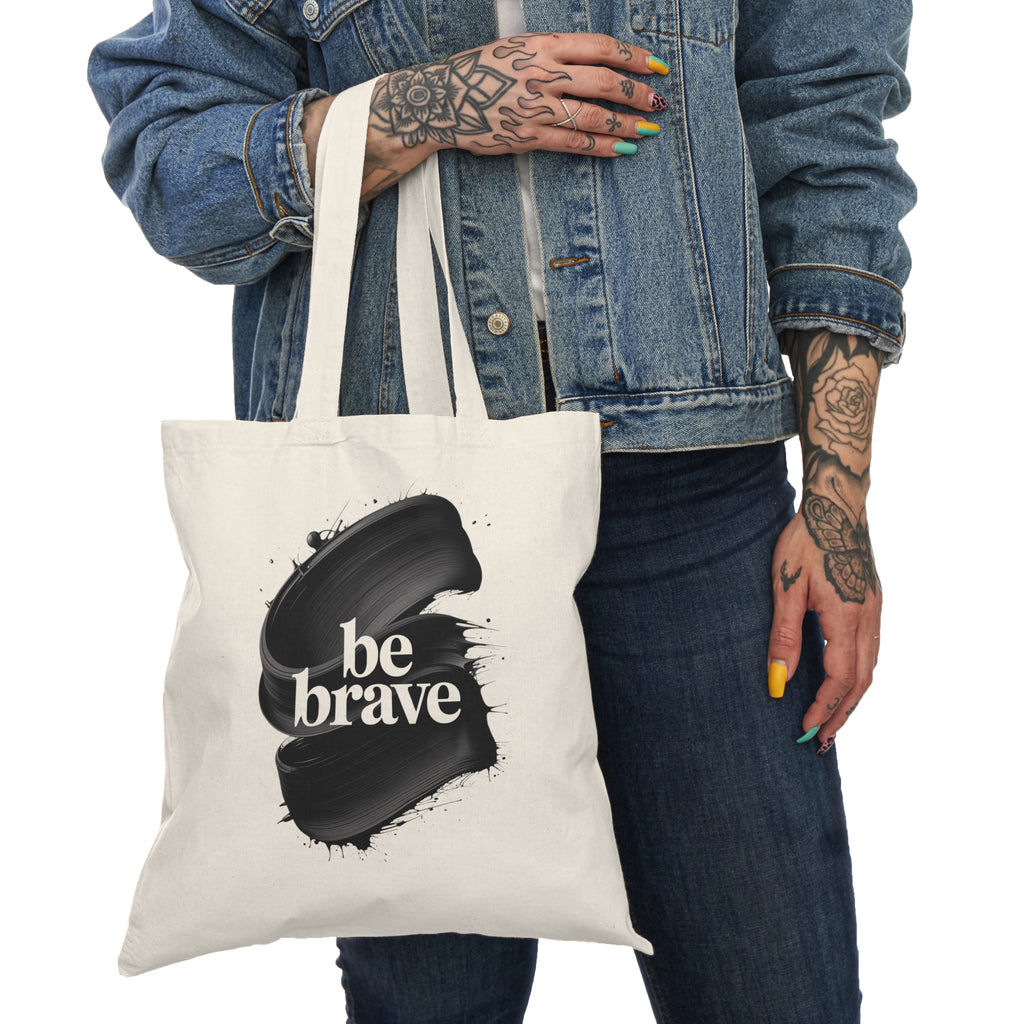 Sac fourre-tout Be Brave à motifs de coups de pinceau | Sac fourre-tout inspirant en toile, couleur naturelle neutre